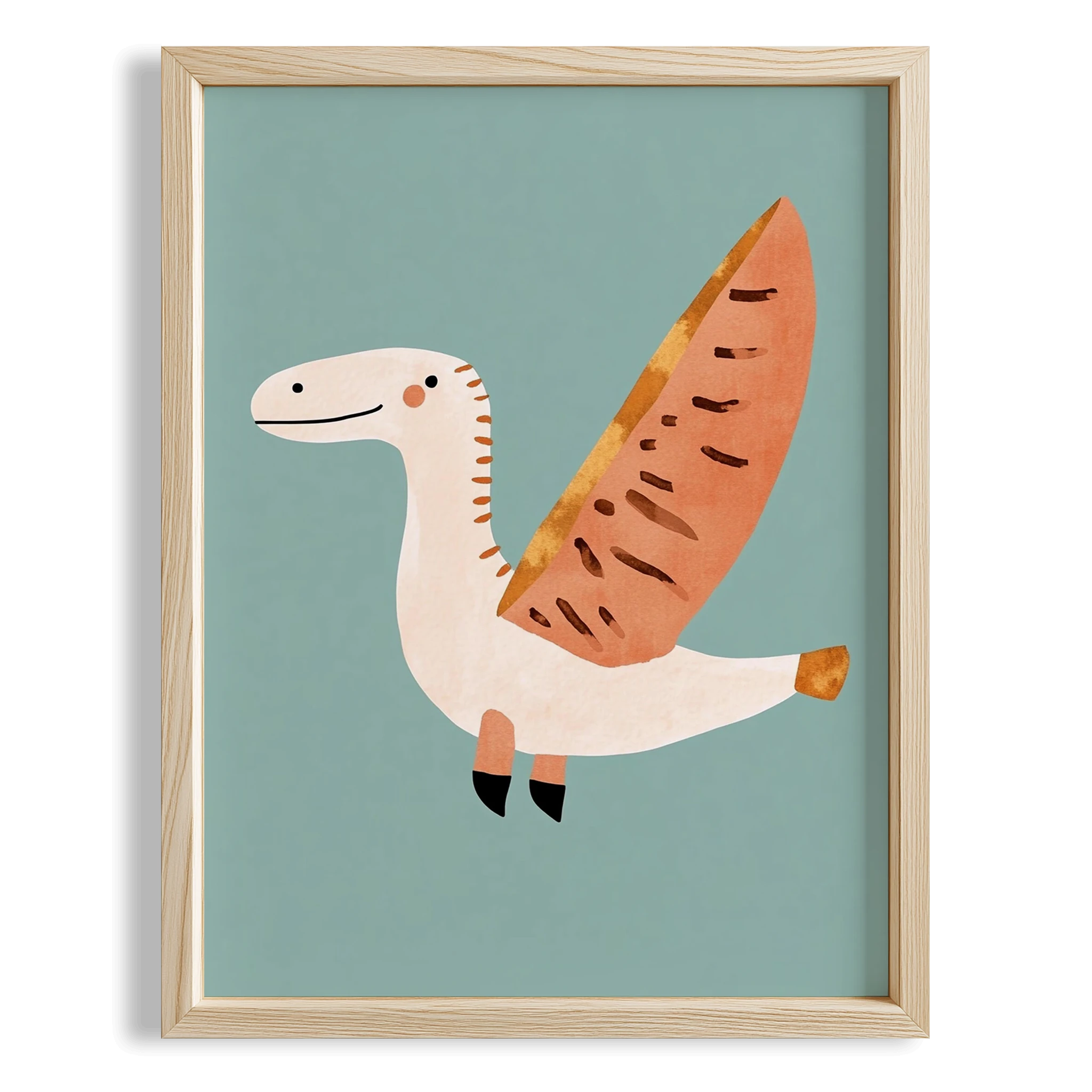 Uçan Dinozor Temalı Mavi Fonlu Çocuk Odası Ahşap Tablo