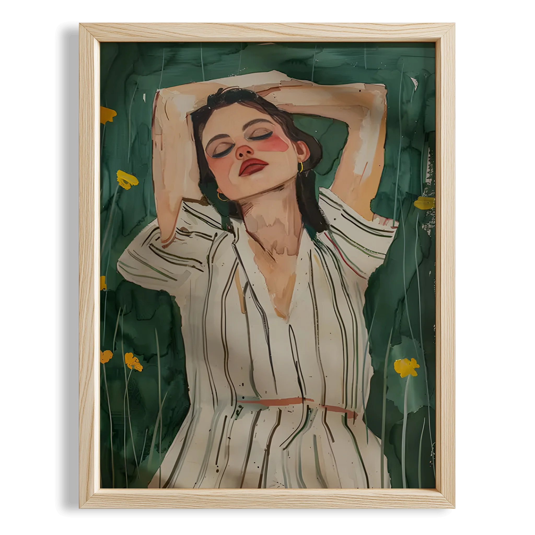 Kadın Portre LI - Çizgili Gömlek, Kırmızı Dudak