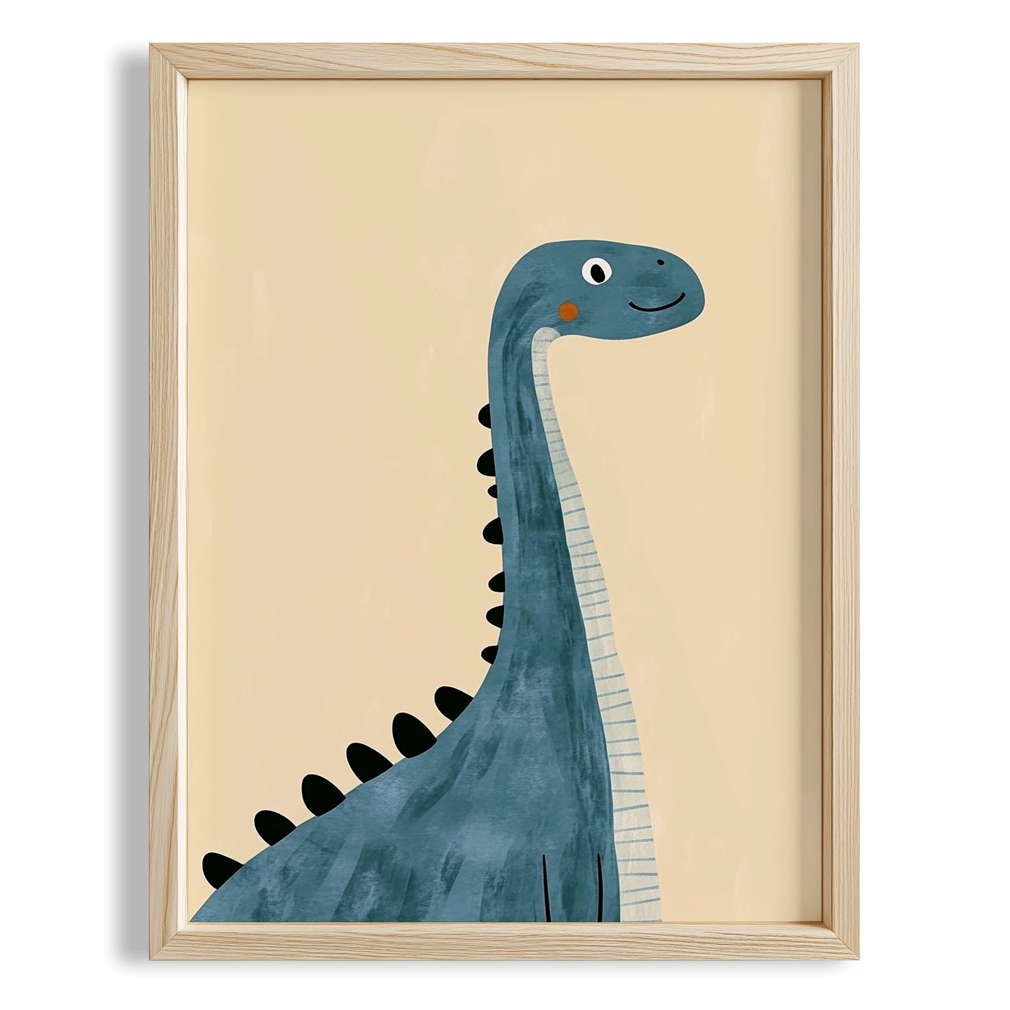Sevimli Mavi Dinozor Temalı Krem Fonlu Çocuk Odası Ahşap Tablo