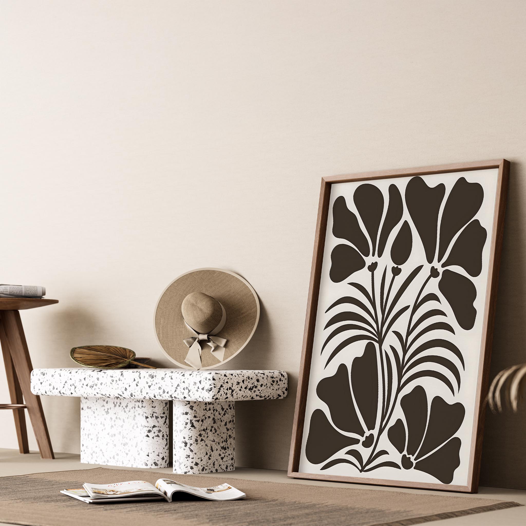 Matisse Kağıt Kesimleri Serisi Kahverengi Soyut Çiçekler I Duvar Tablosu