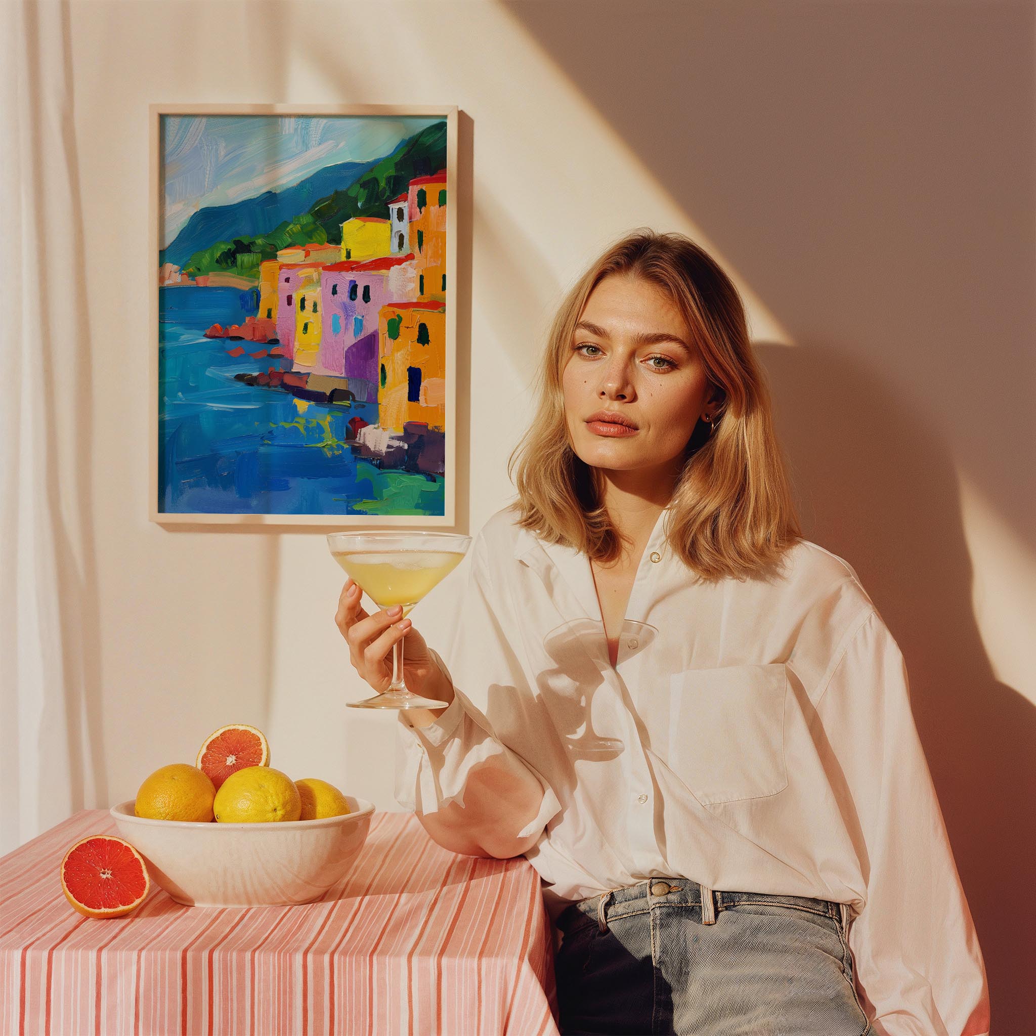 Amalfi Evleri Manzara Akdeniz İtalya Koleksiyonu Mutfak Duvar Tablosu