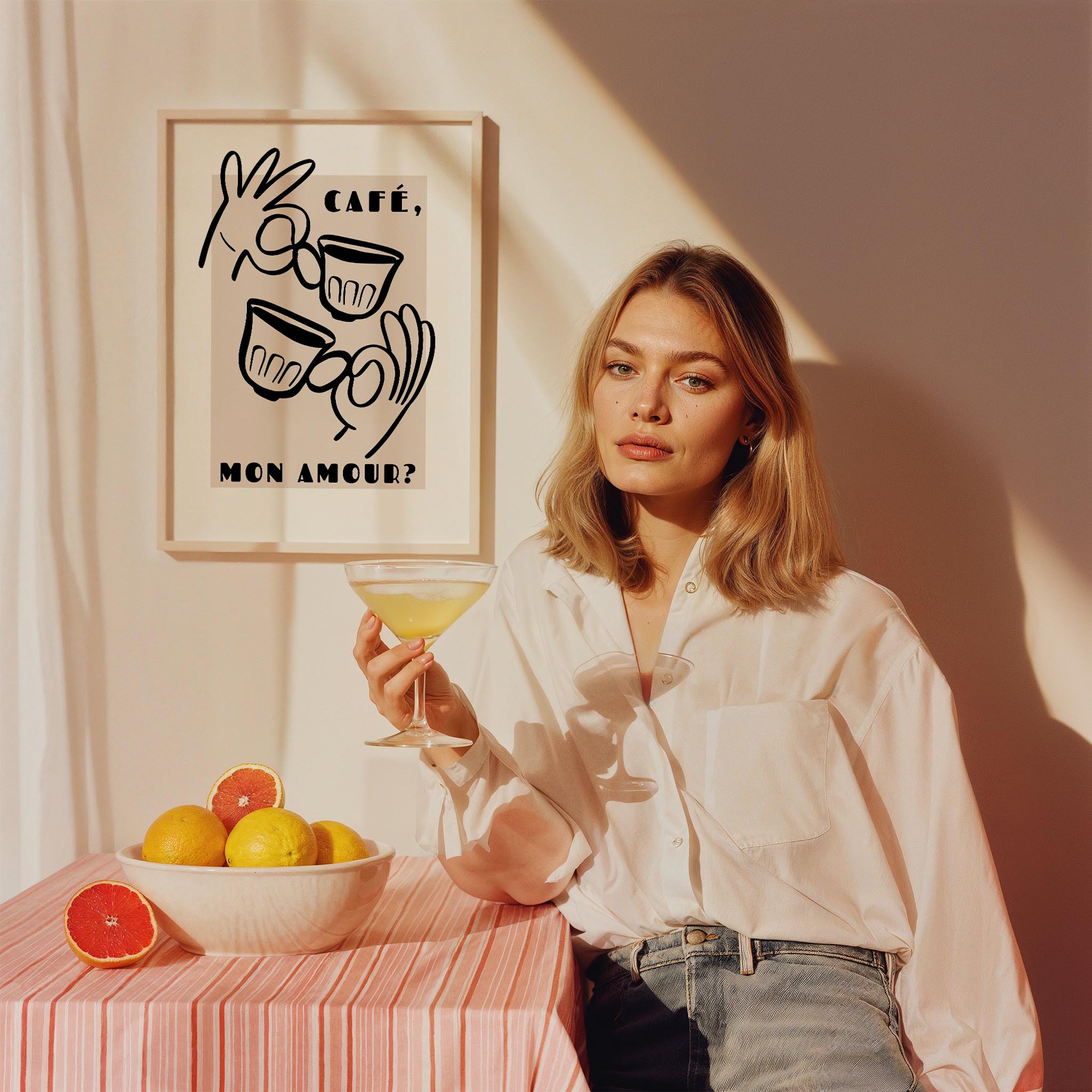 Café Mon Amour Fransız Minimal Çizimler Mutfak Duvar Tablosu II