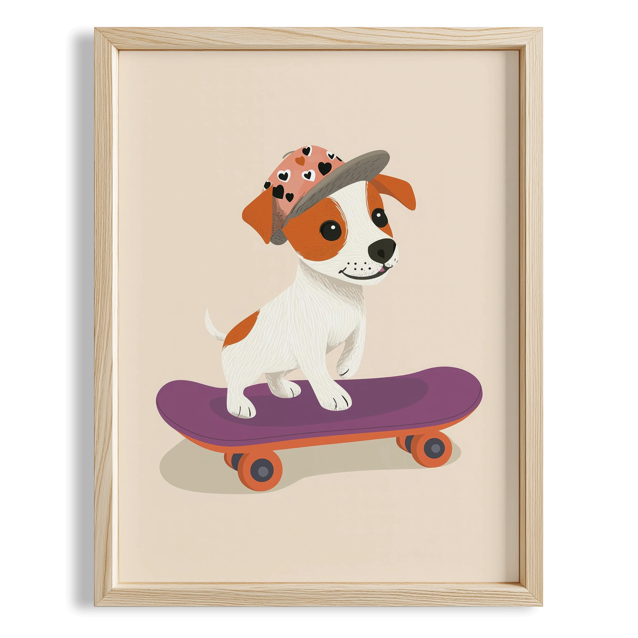 Kaykaycı Sevimli Köpek - Krem Fon