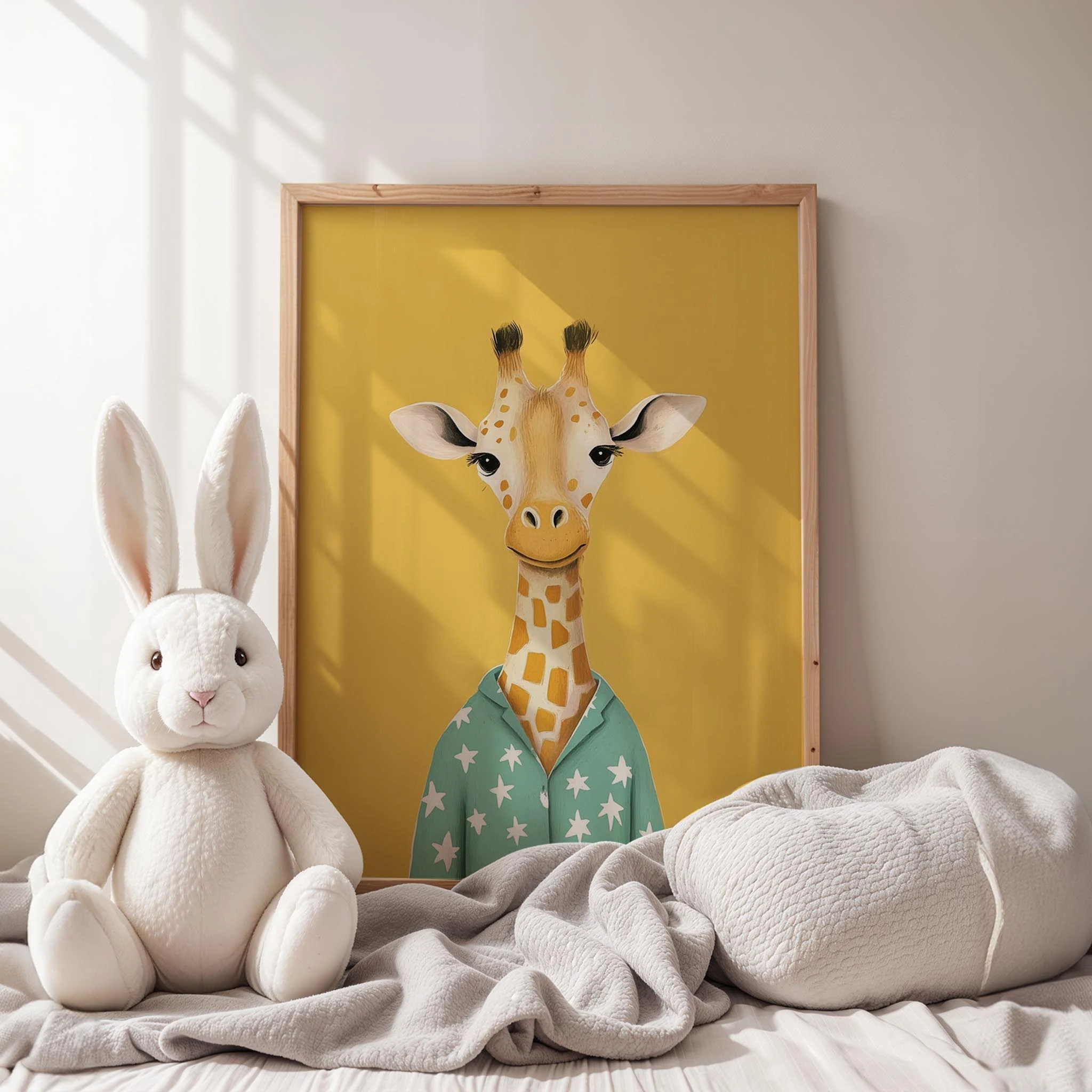 Pijamalı Uykucu Zürafa - Sarı Fon