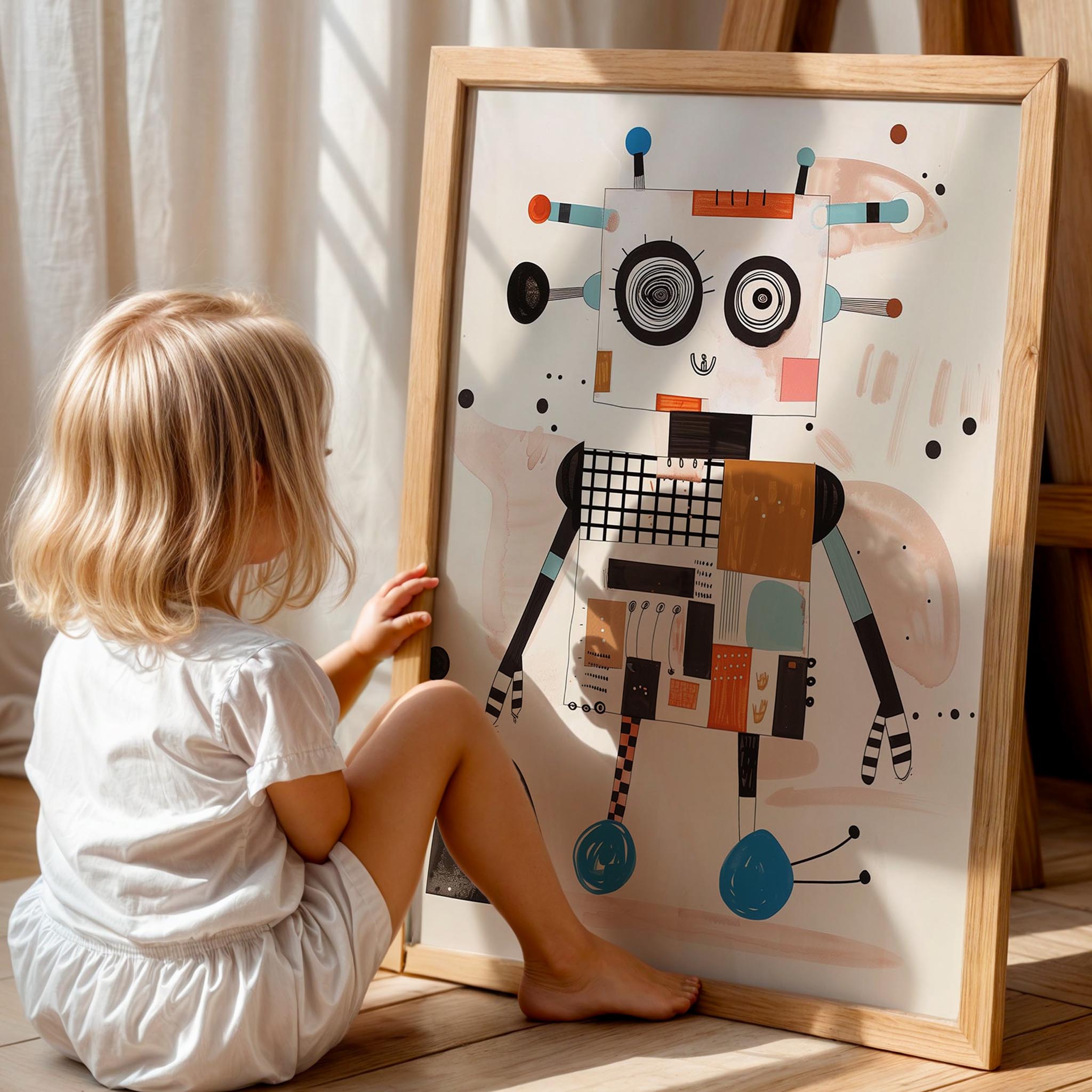 Android Robot İskandinav Tarzı Çocuk Odası Ahşap Tablo