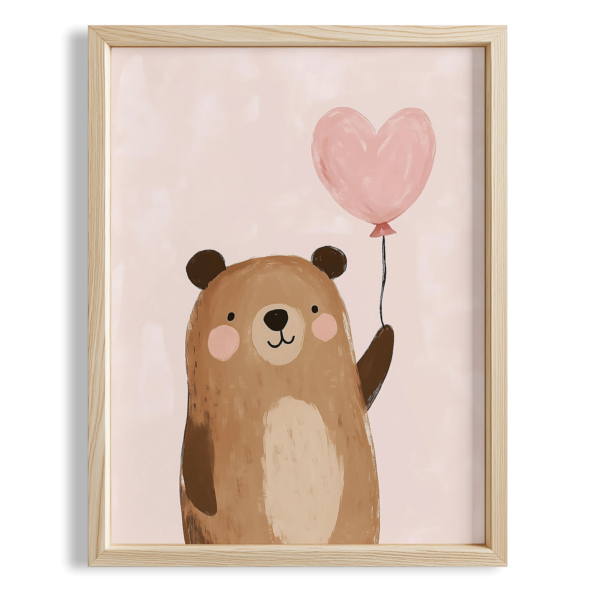 Kalp Balonlu Sevimli Ayıcık Bohem Kız Çocuk Odası Ahşap Tablo