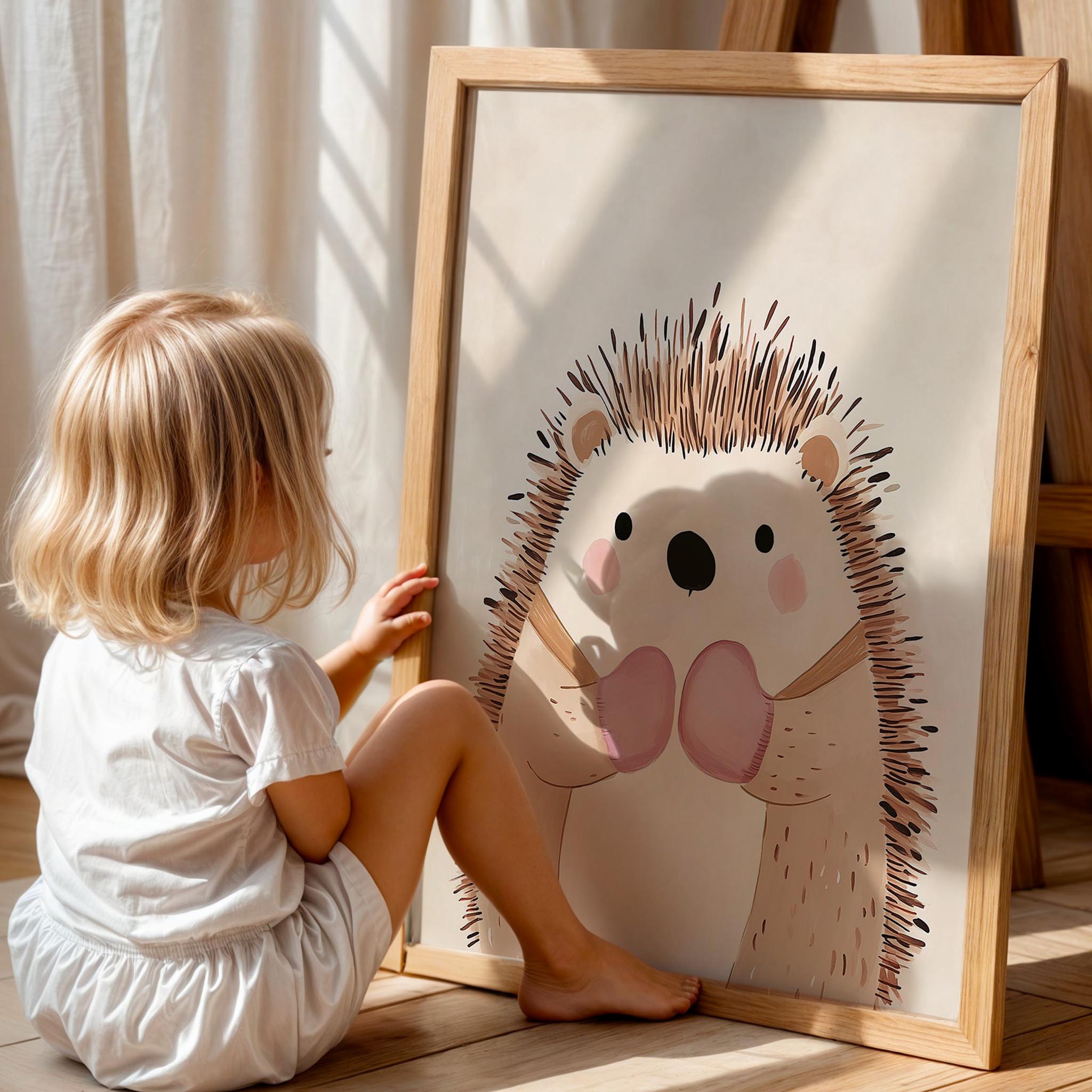 Sevimli Kirpi Bohem Kız Çocuk Odası Ahşap Tablo