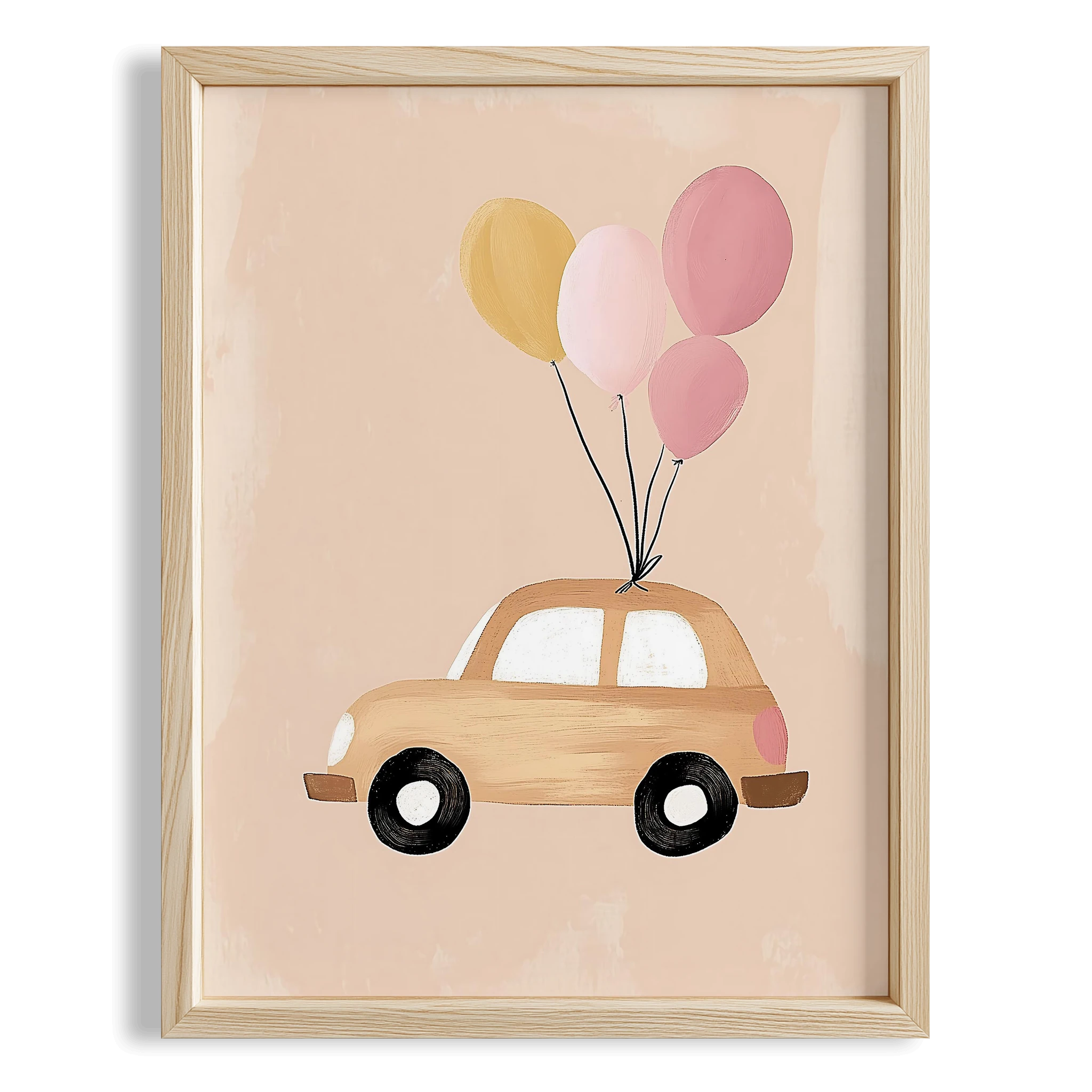 Balonlu Sevimli Araba Bohem Kız Çocuk Odası Ahşap Tablo