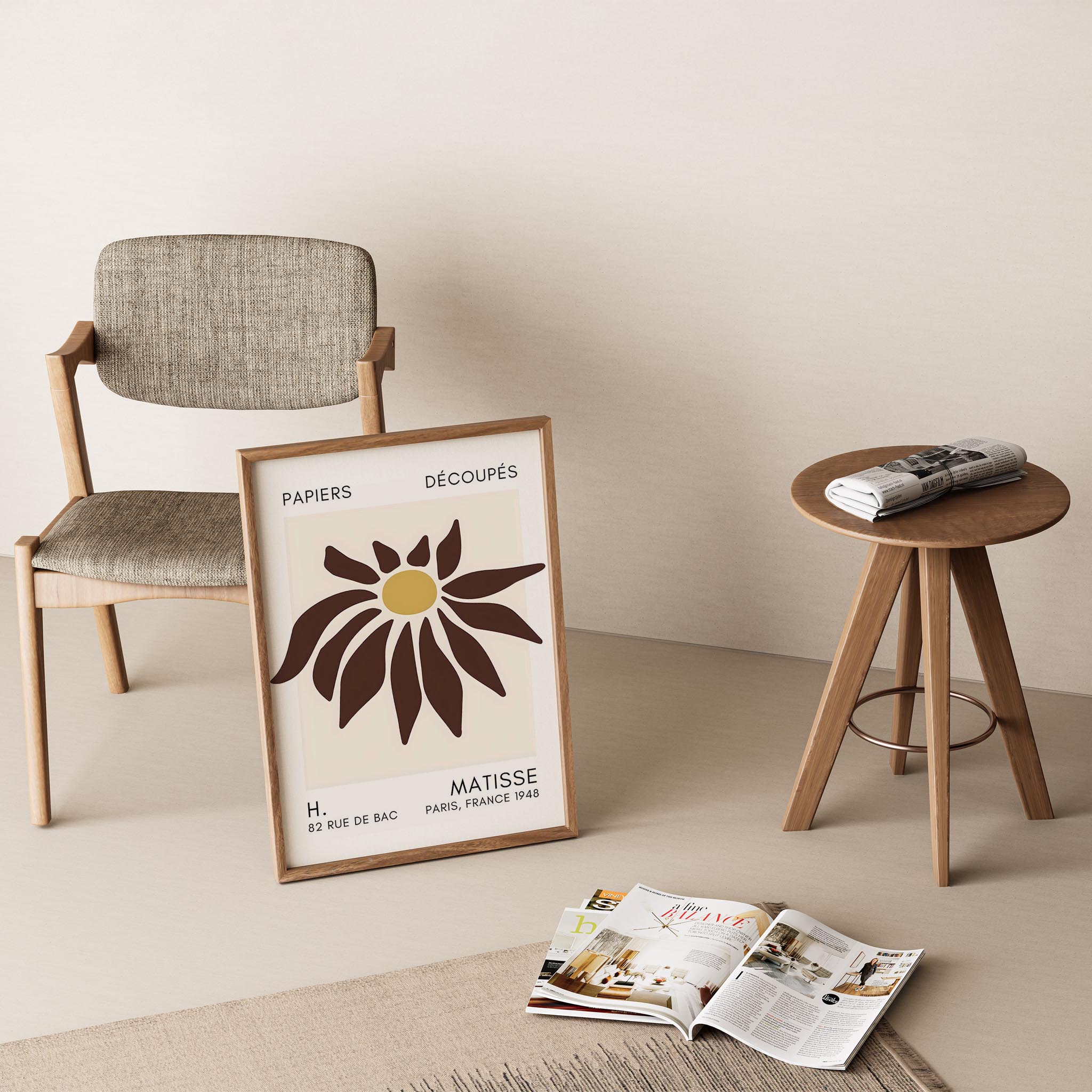 Matisse Kağıt Kesimleri Serisi Toprak Tonu Kahverengi Soyut Çiçek I Duvar Tablosu