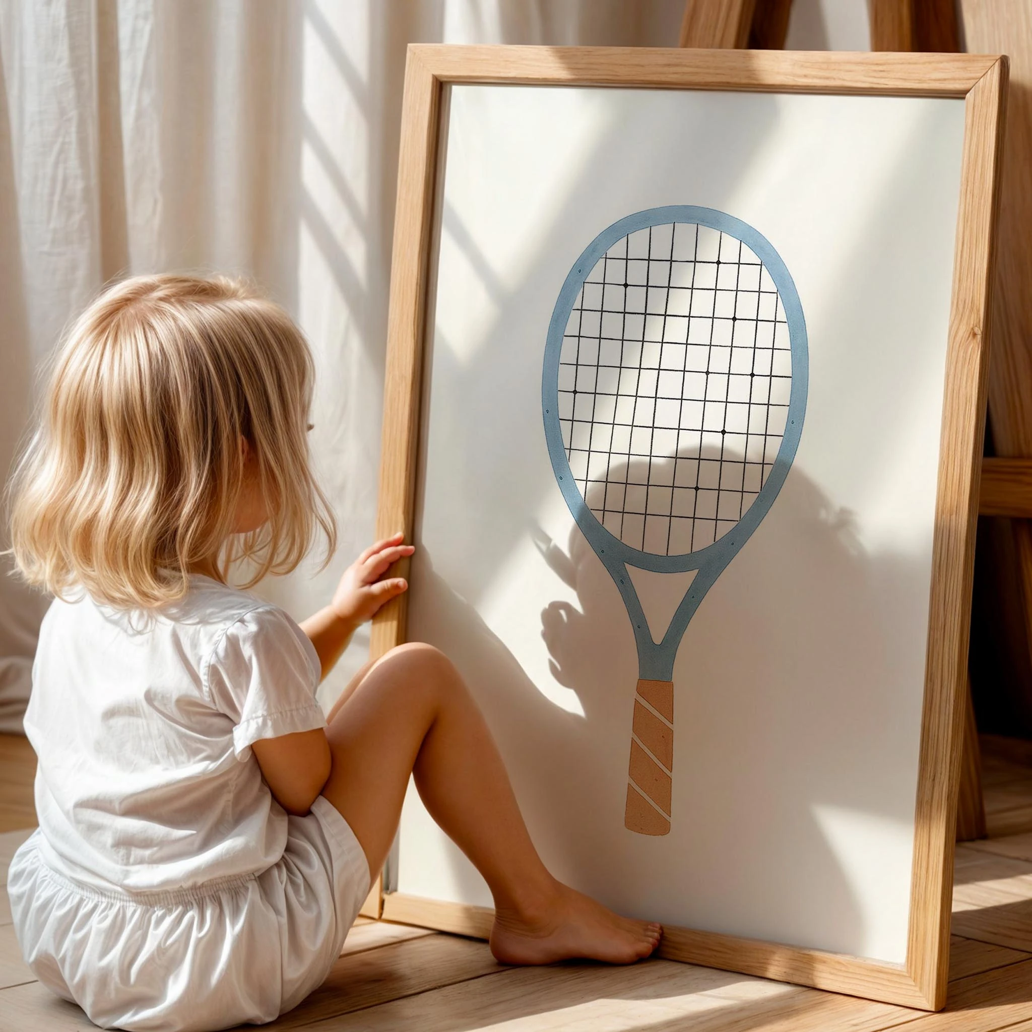 Mavi Tenis Raketi Çocuk Odası Ahşap Tablo