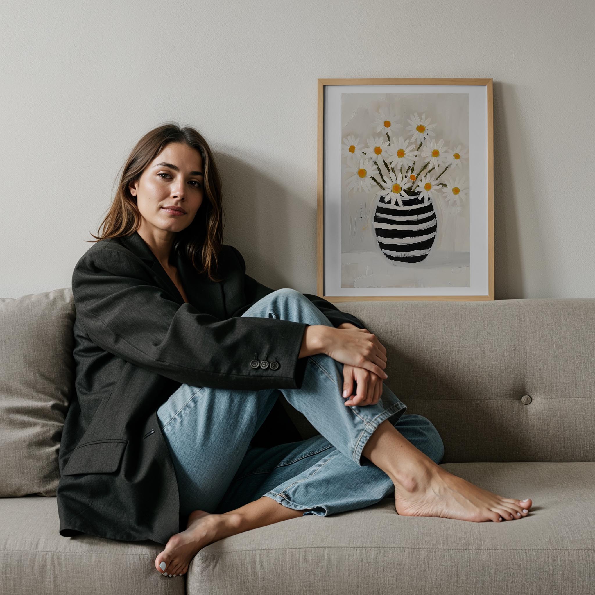 Vazo ve Çiçekler IV - Papatyalar Çizgili