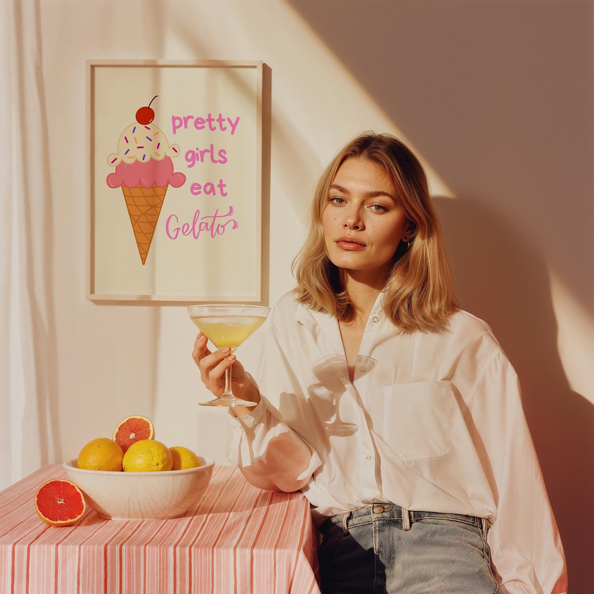 Pretty Girls Eat Gelato Tipografi Mutfak Duvar Tablosu
