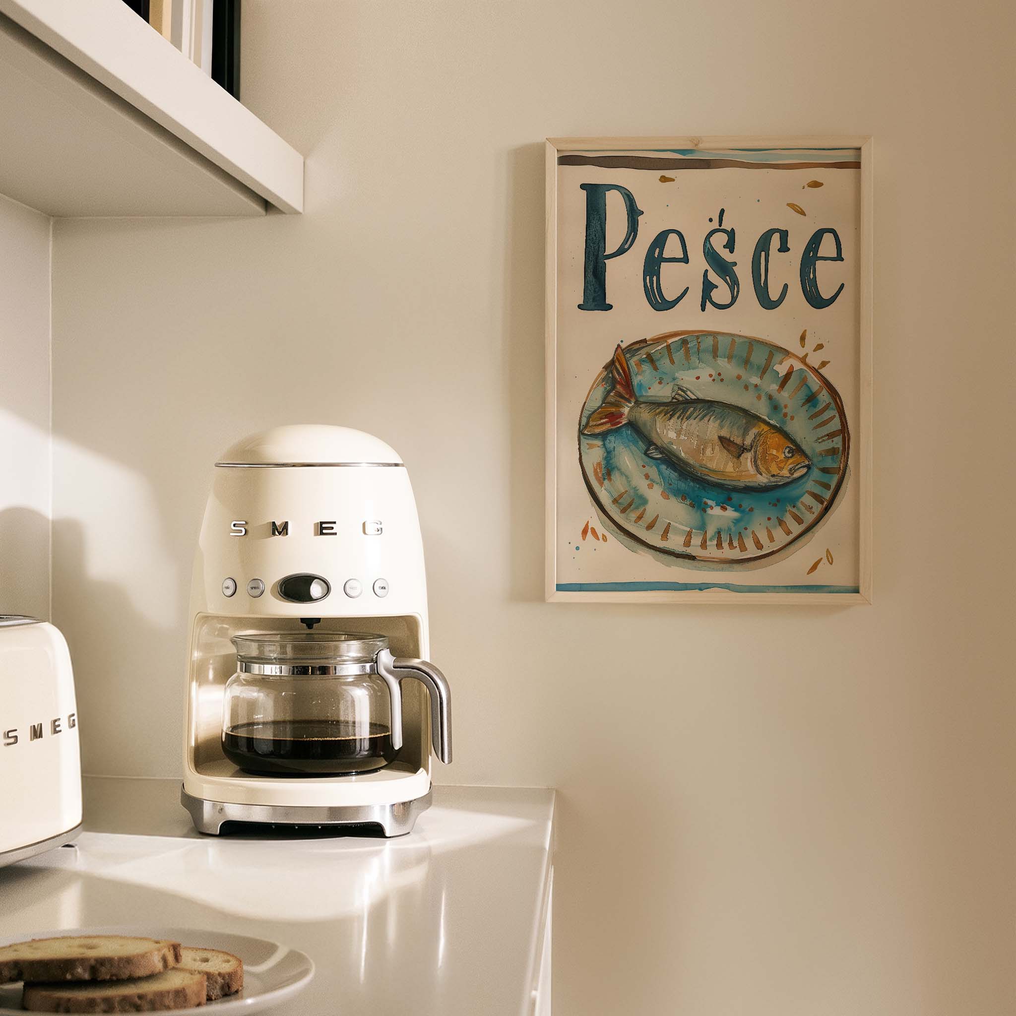 Pesce İtalyanca Tipografi Mutfak Duvar Tablosu II