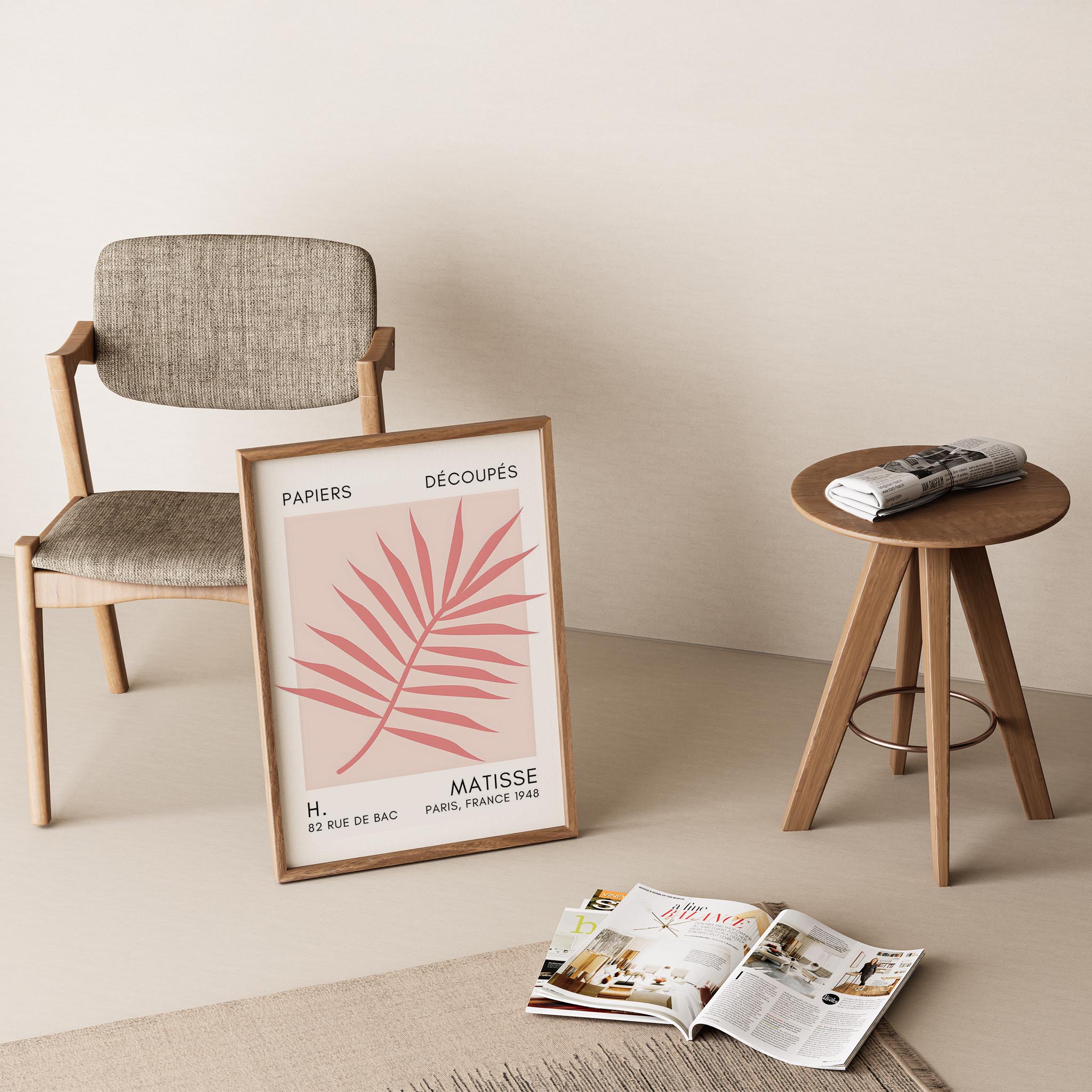 Matisse Kağıt Kesimleri Serisi Toz Pembe Palmiye Yaprağı I Duvar Tablosu