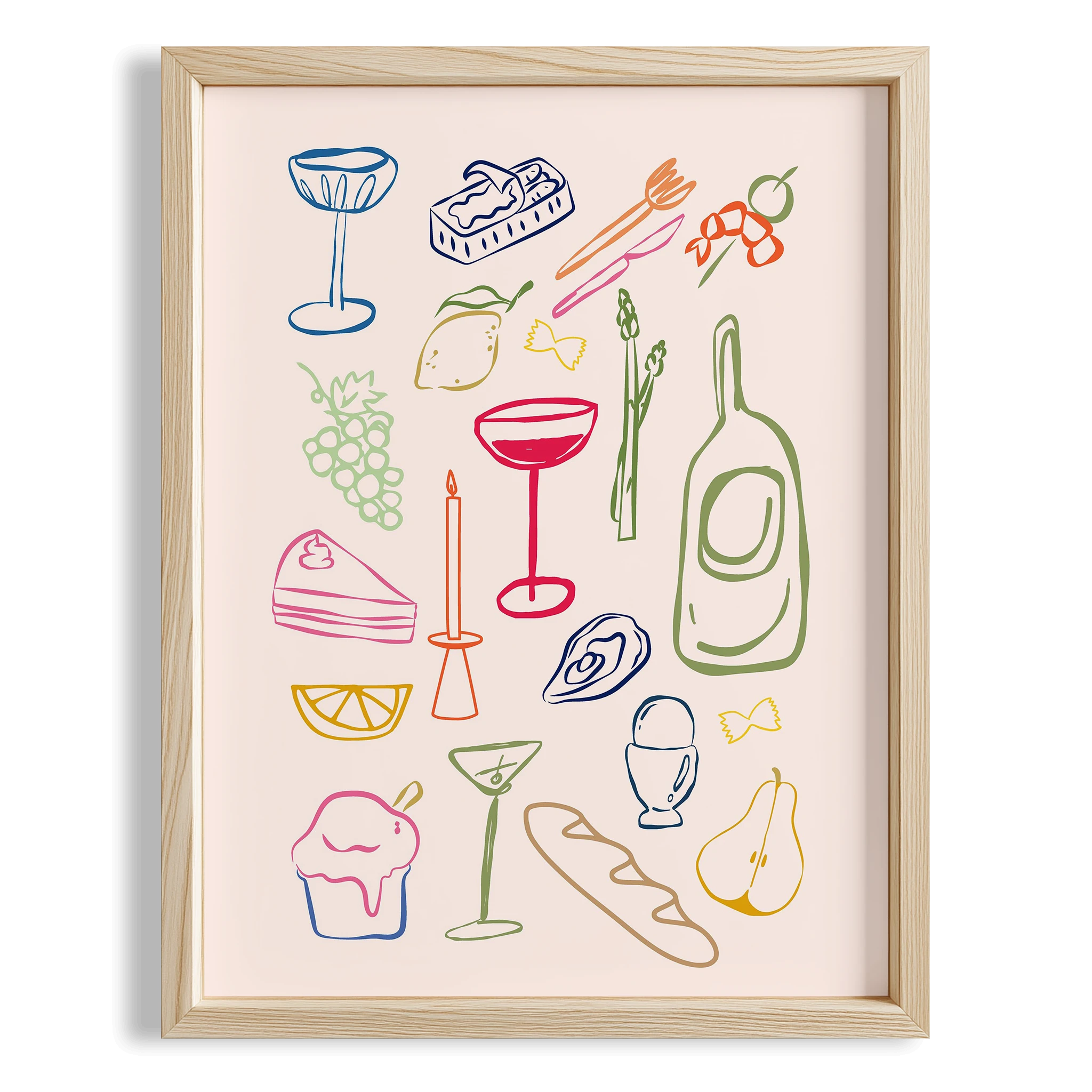 Akdeniz Sofrası Minimal Çizimler Mutfak Duvar Tablosu III