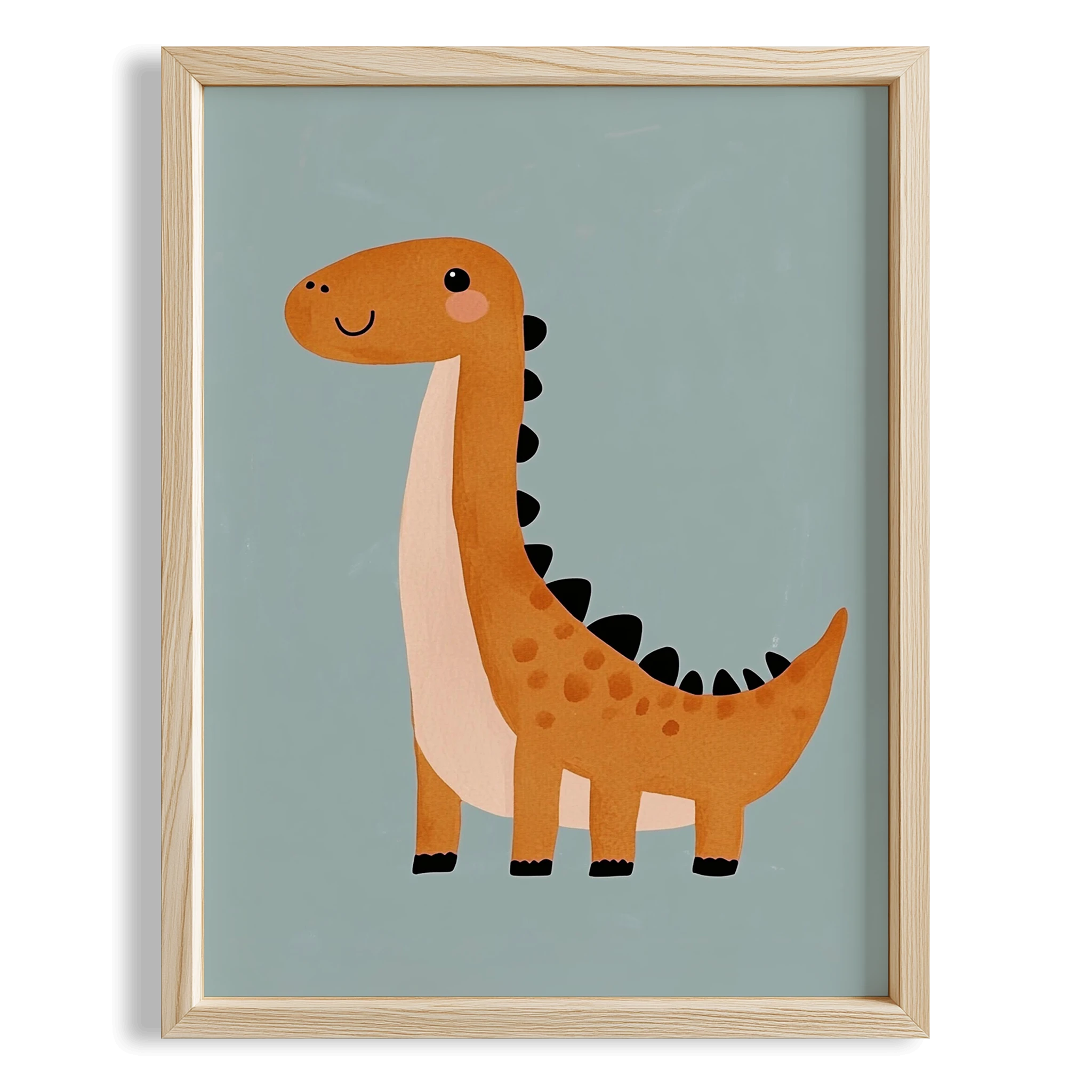 Gülen Dinozor Temalı Mavi Fonlu Çocuk Odası Ahşap Tablo