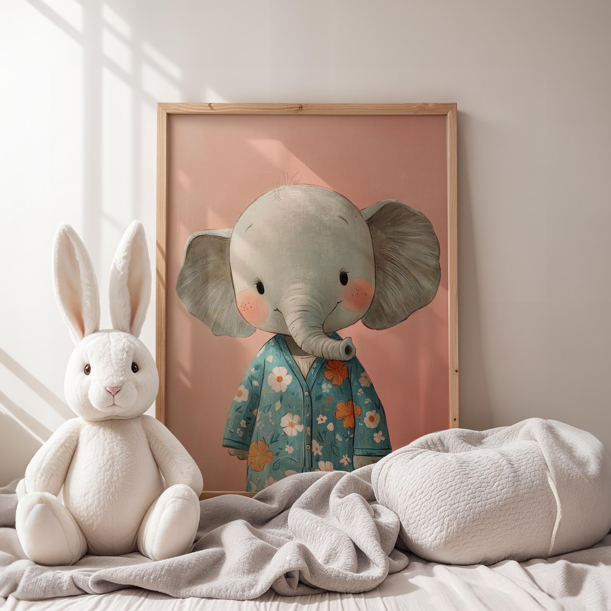 Pijamalı Uykucu Fil - Pembe Fon