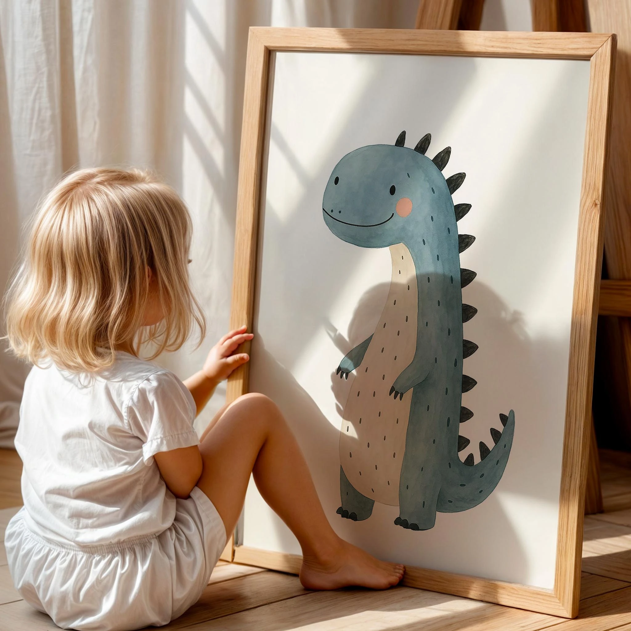 Sevimli Yavru Dinozor Erkek Çocuk Odası Ahşap Tablo