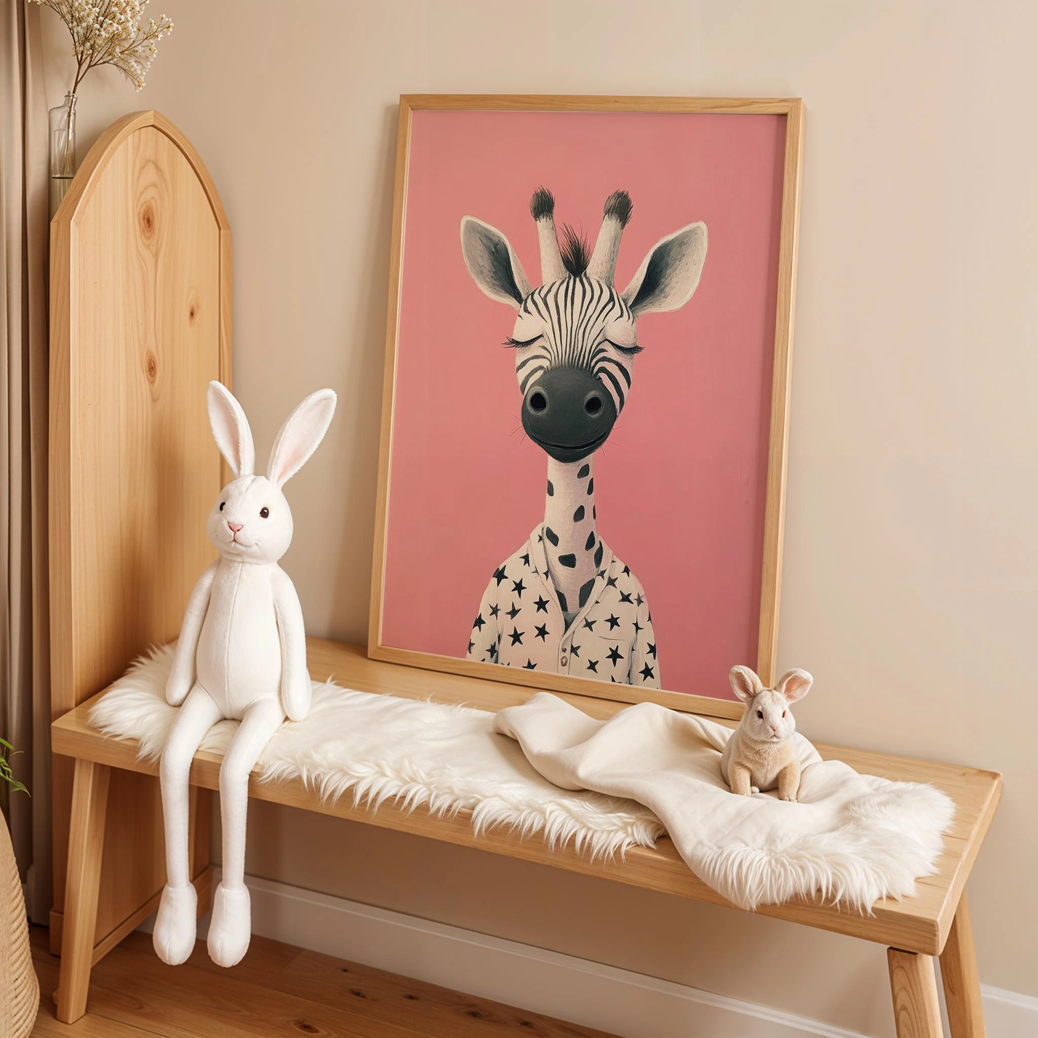 Pijamalı Uykucu Zebra - Pembe Fon