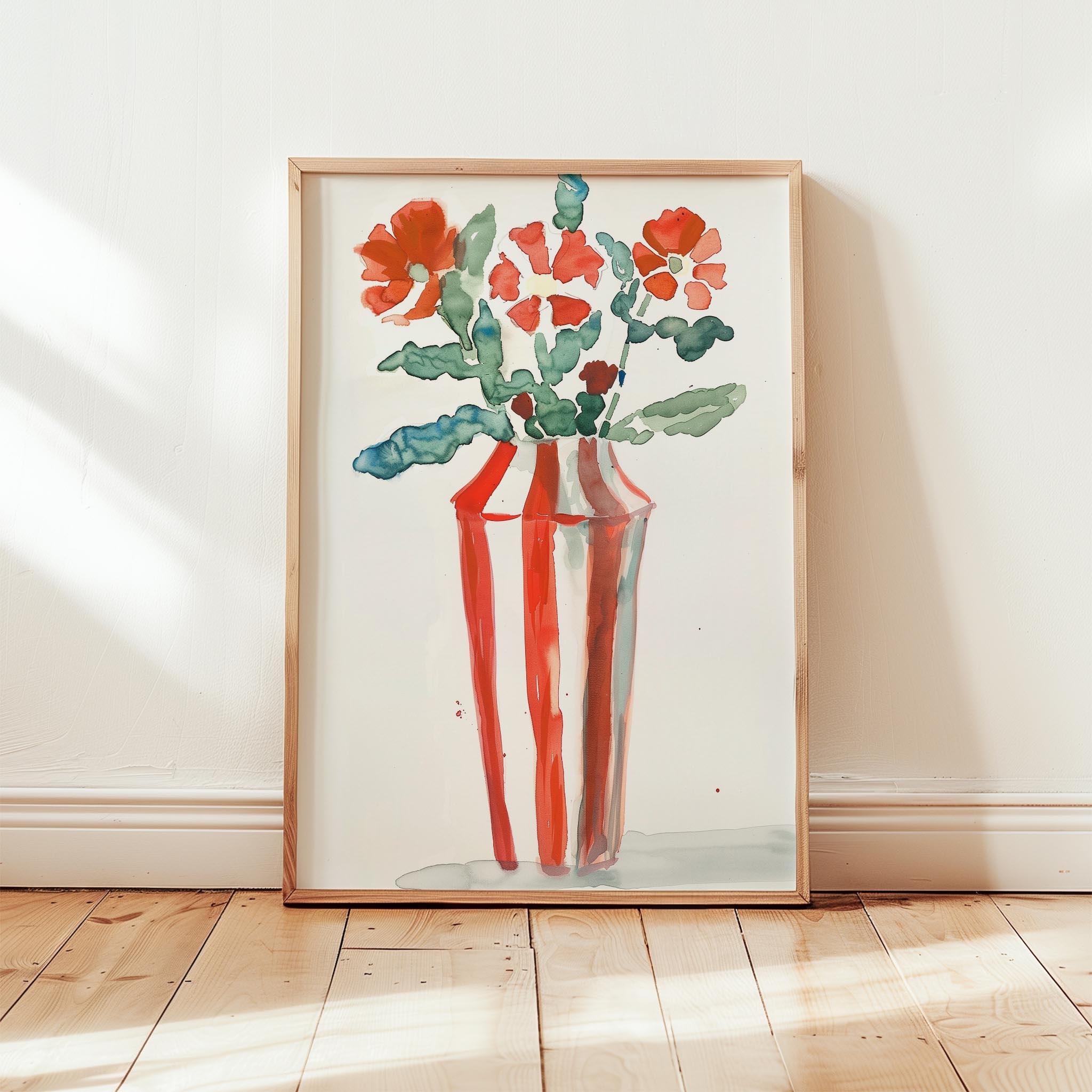 Vazo ve Çiçekler VI - Kırmızı Çizgi Suluboya