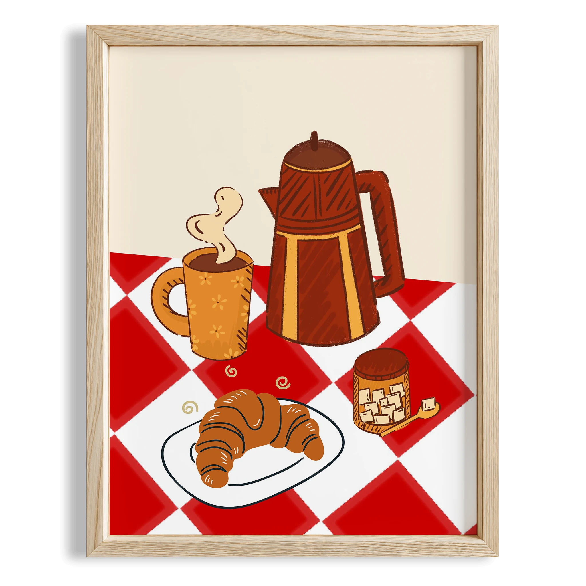 Kahve ve Kruvasan Akdeniz İtalya Koleksiyonu Mutfak Duvar Tablosu