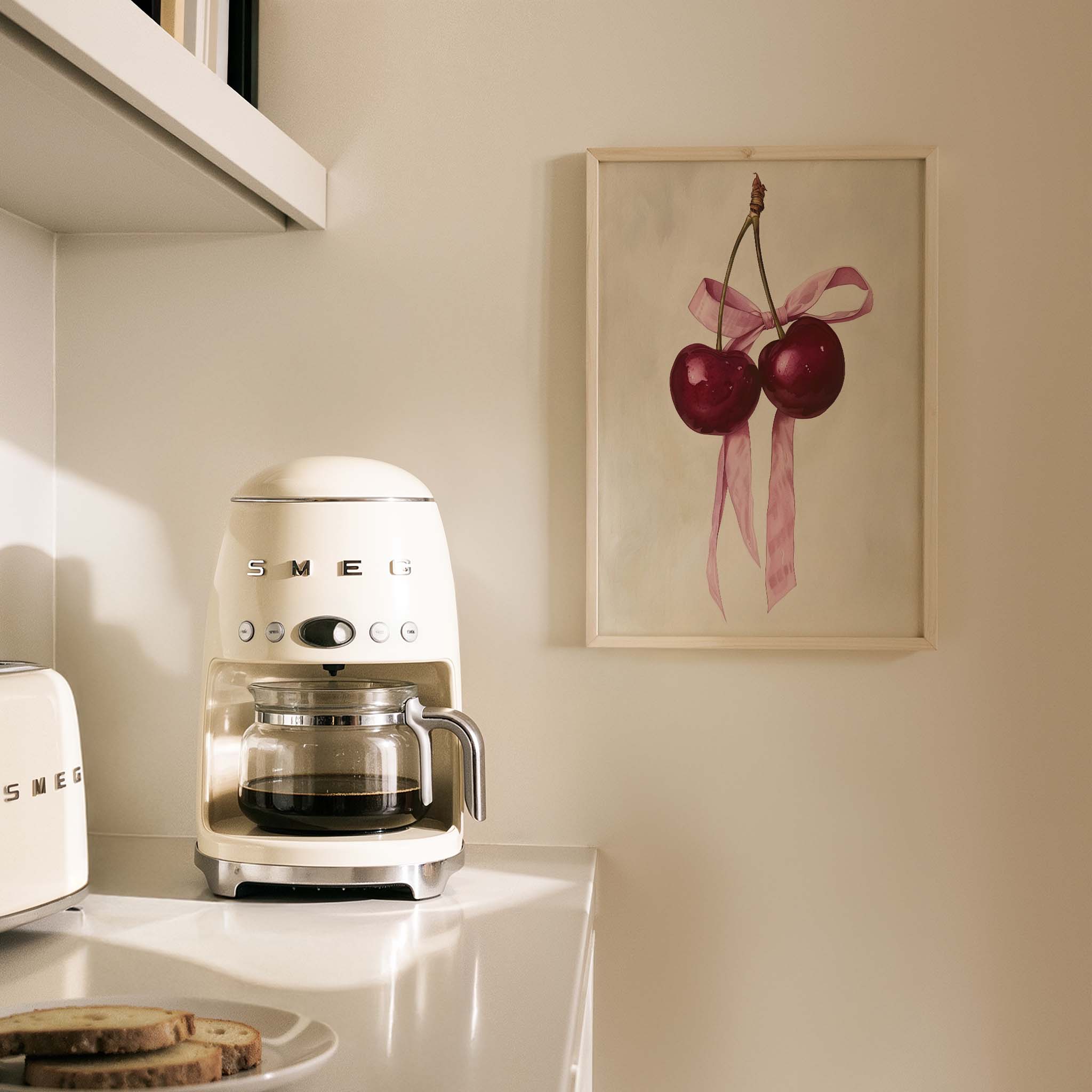 Pembe Kurdela ve Kiraz Minimal - Duvar Tablosu