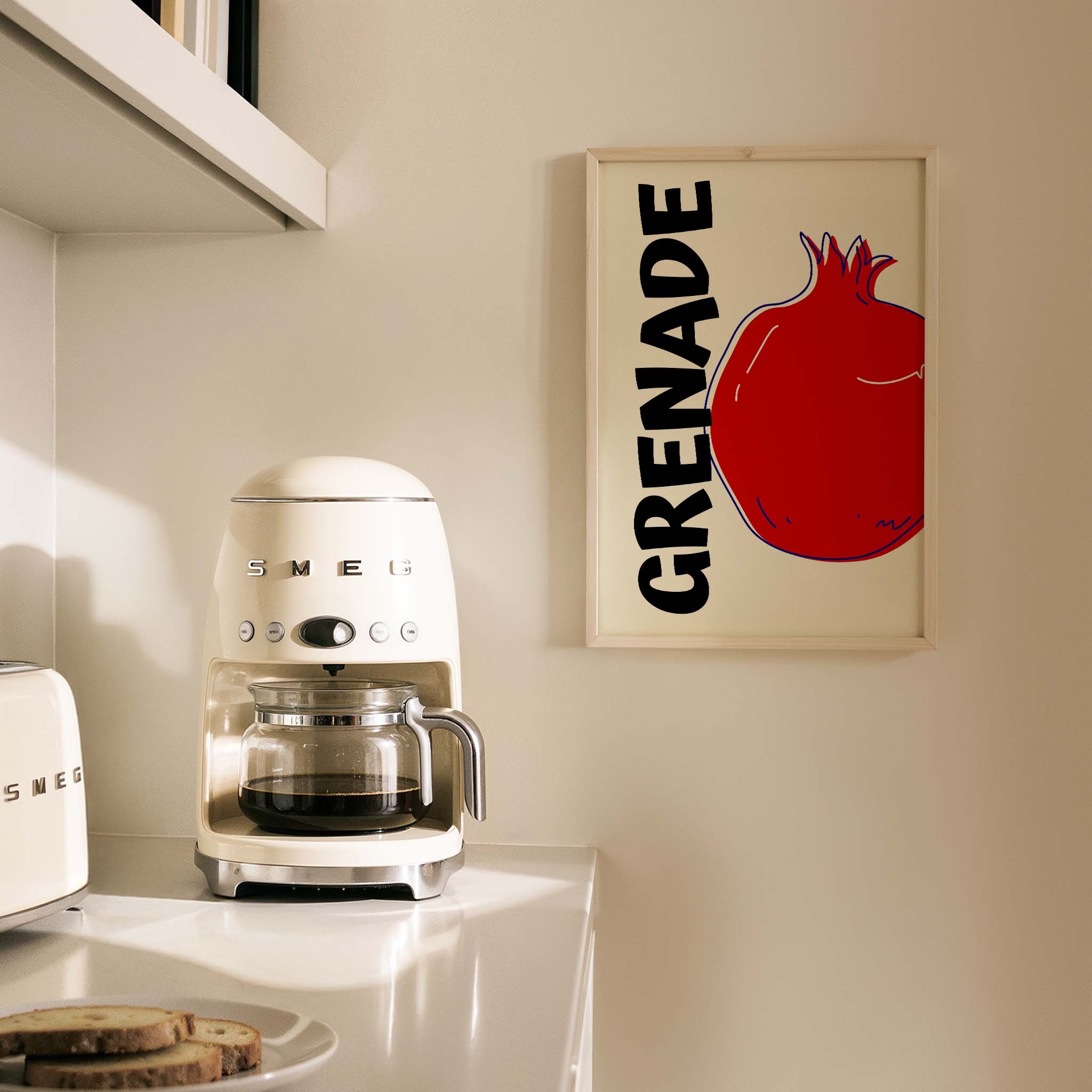 Nar Meyveler Tipografi Mutfak Duvar Tablosu