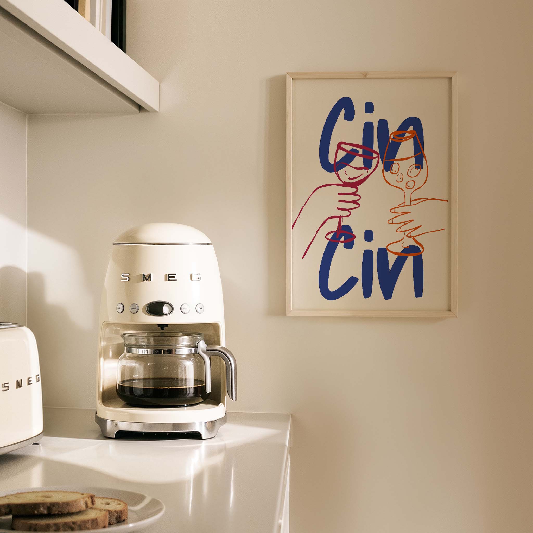 Cin Cin Şerefe Kokteyller Mavi Tipografi Mutfak Duvar Tablosu