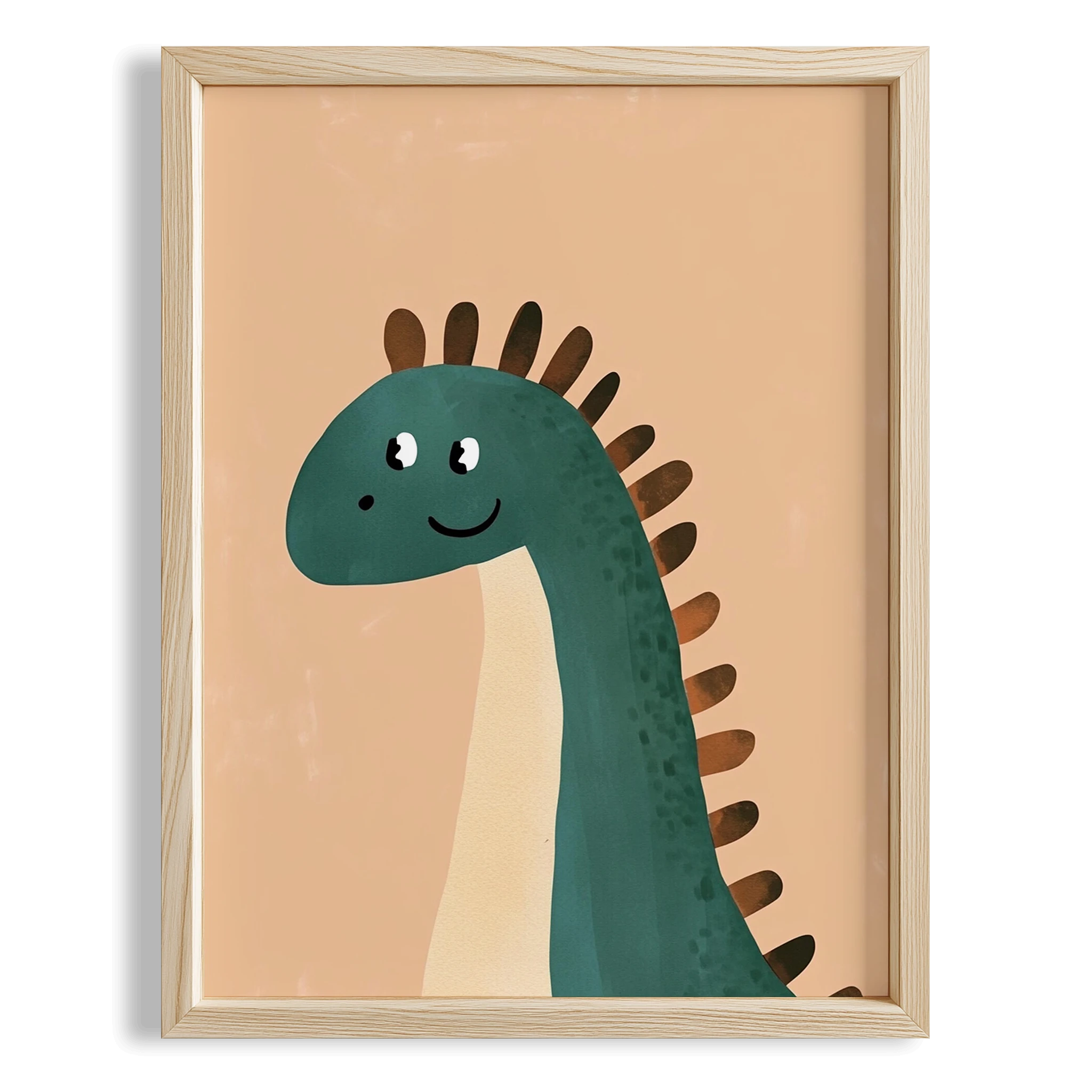 Sevimli Dinozor Temalı Bej Fonlu Çocuk Odası Ahşap Tablo