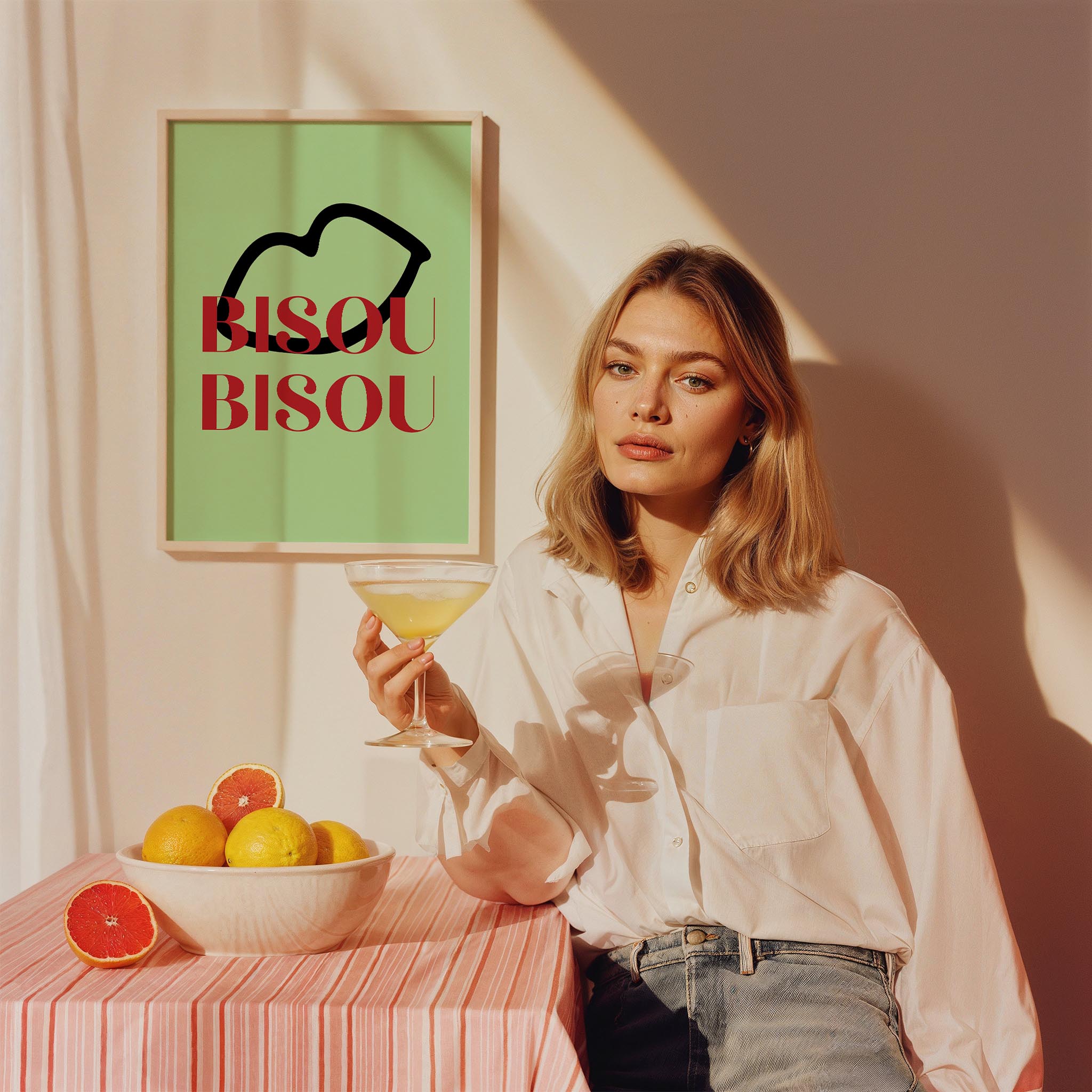 Bisou Bisou Fransızca Tipografi Mutfak Duvar Tablosu