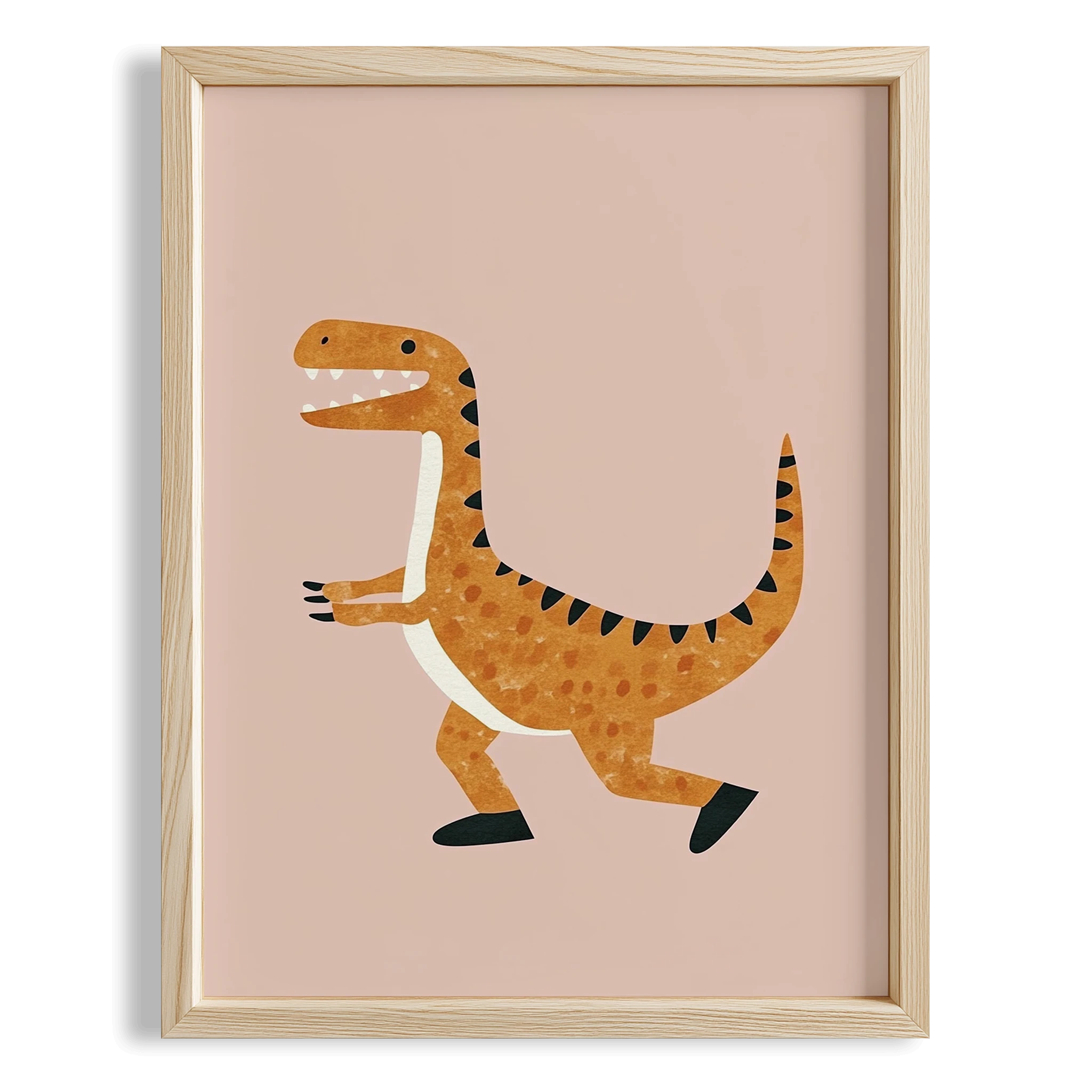 Koşan Dinozor Temalı Pudra Fonlu Çocuk Odası Ahşap Tablo