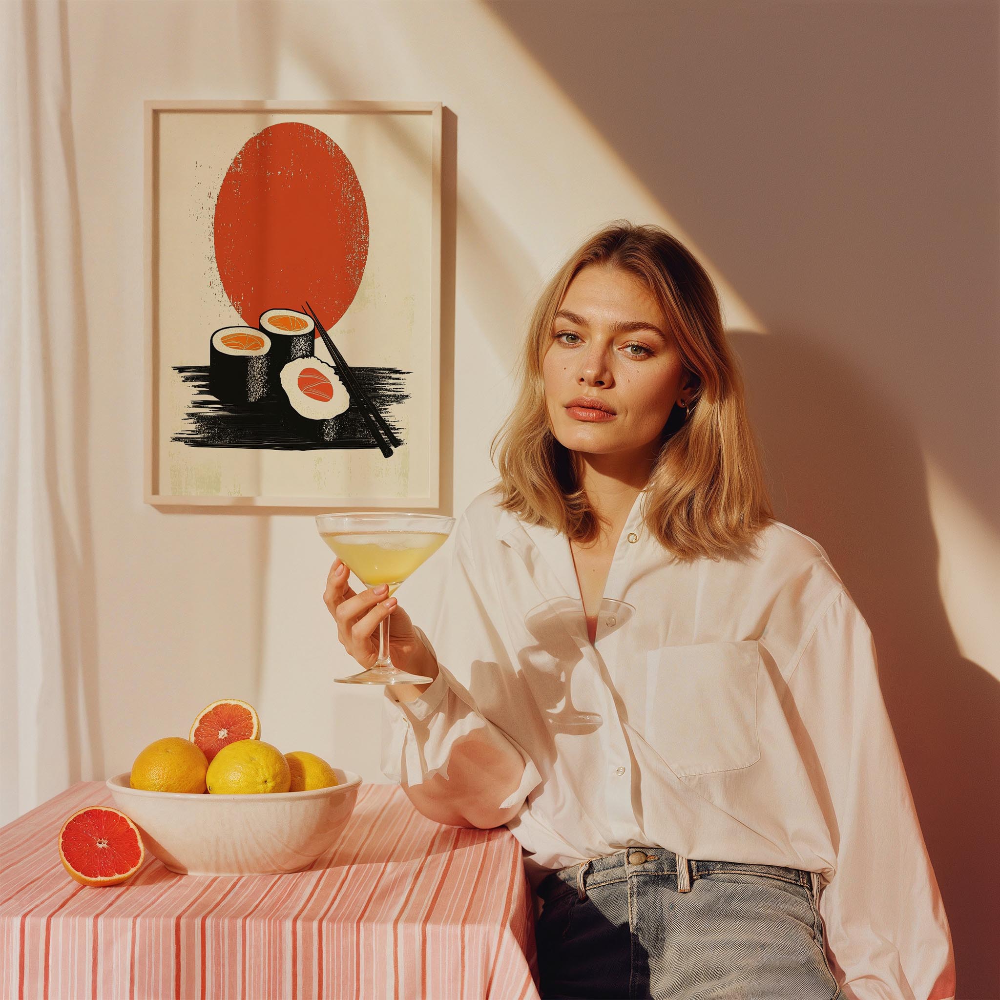 Japon Güneşi ve Sushi Retro Japon Tarzı Mutfak Duvar Tablosu