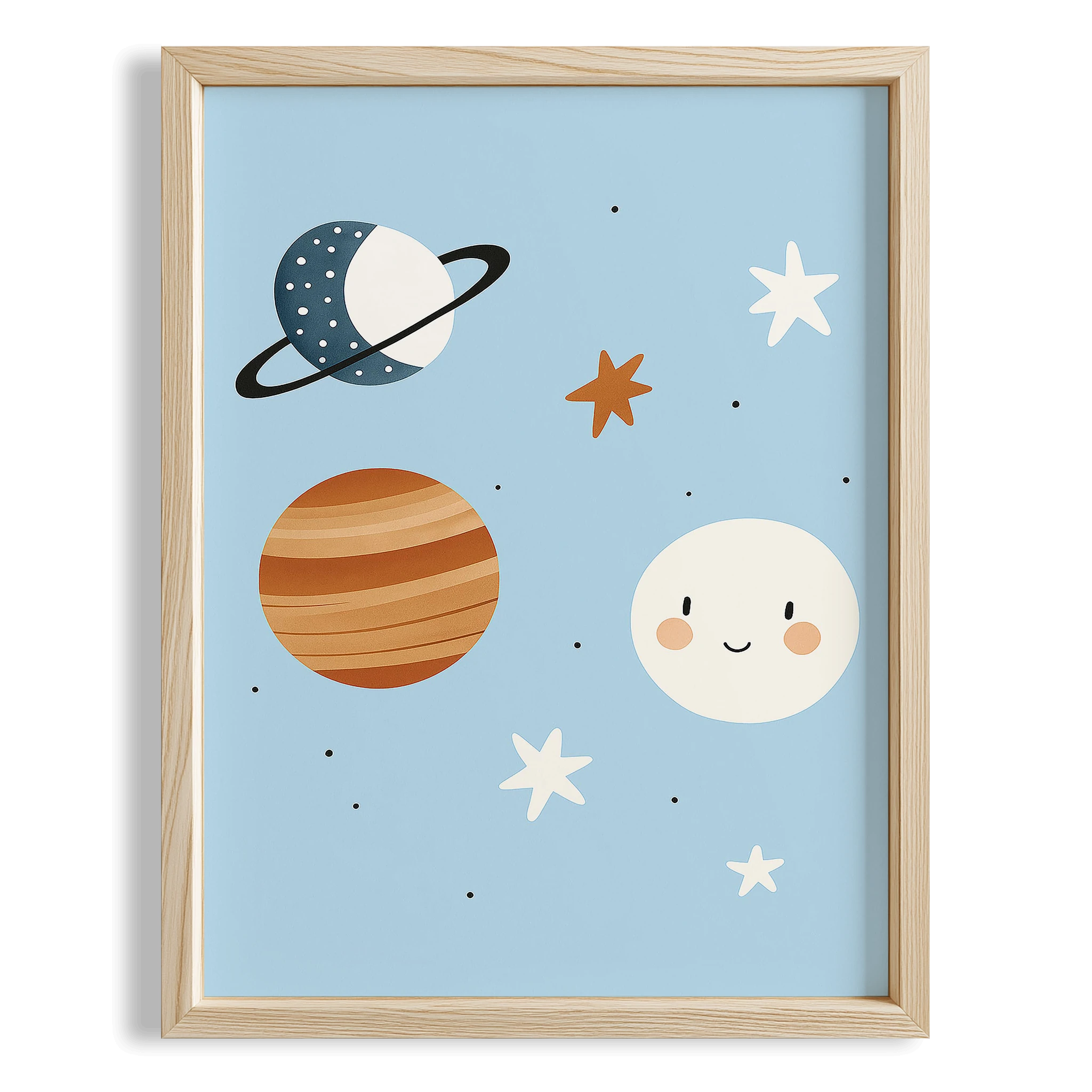 Sevimli Gezegenler Mavi Fonlu Çocuk Odası Ahşap Tablo II