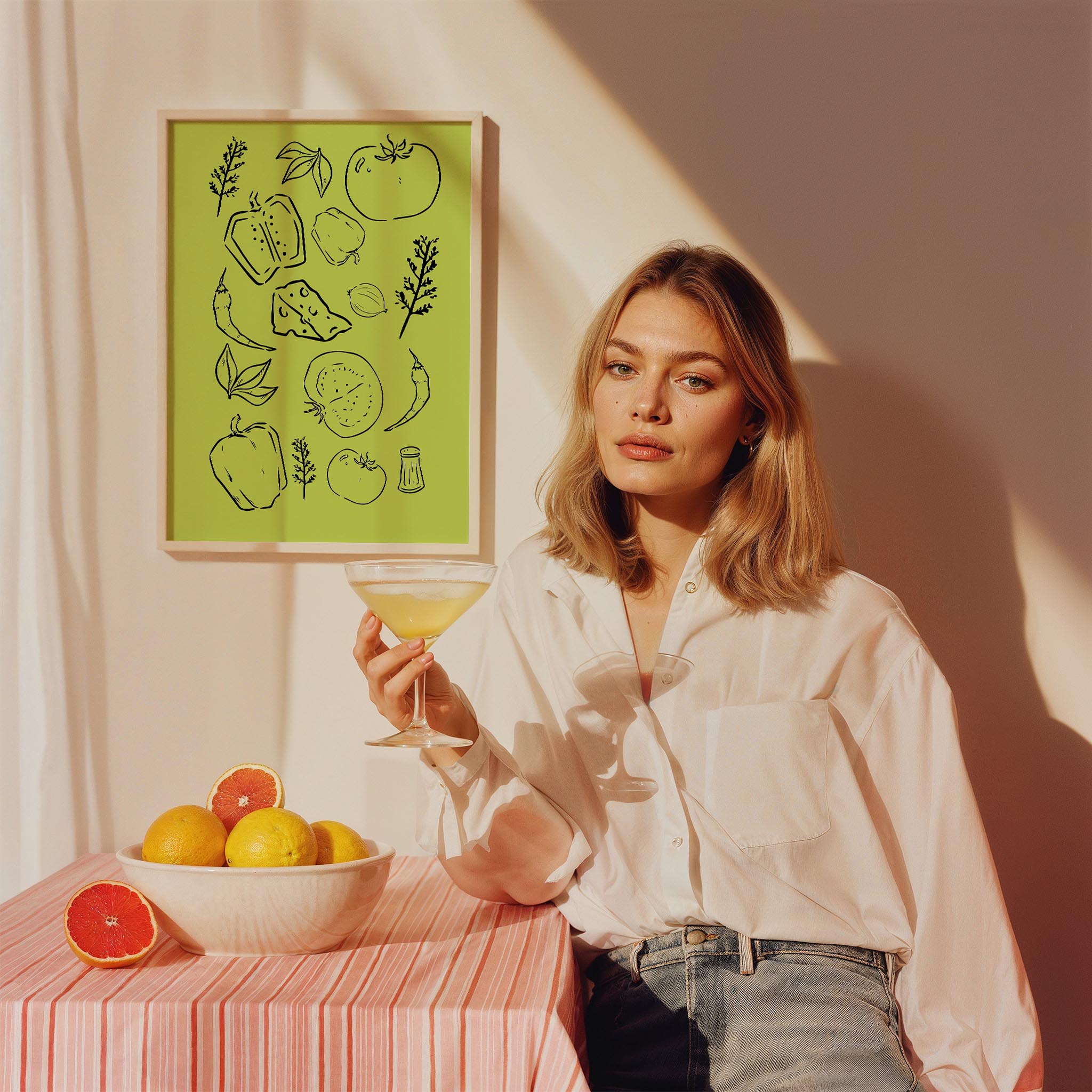 Minimal Sebzeler Yeşil Mutfak Duvar Tablosu