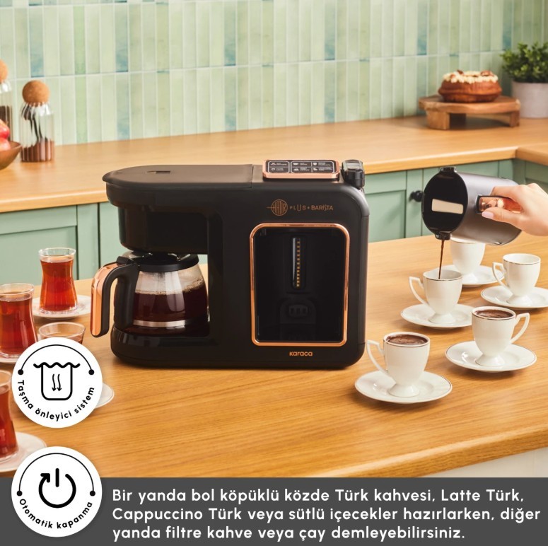 Karaca Hatır Plus Barista 6 in 1 Latte Cappuccino ve Közde Türk Kahve Makinesi Black Copper