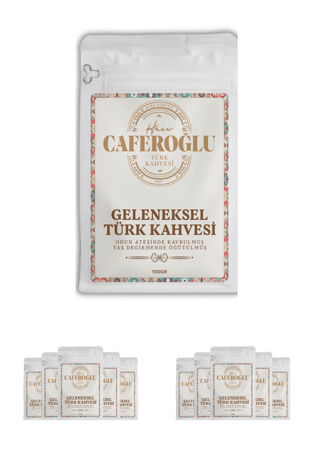 Odun Ateşinde kavrulmuş Taş Değirmende Öğütülmüş Türk Kahvesi (10 Adet 100 Gram Paket / 1 Kg)