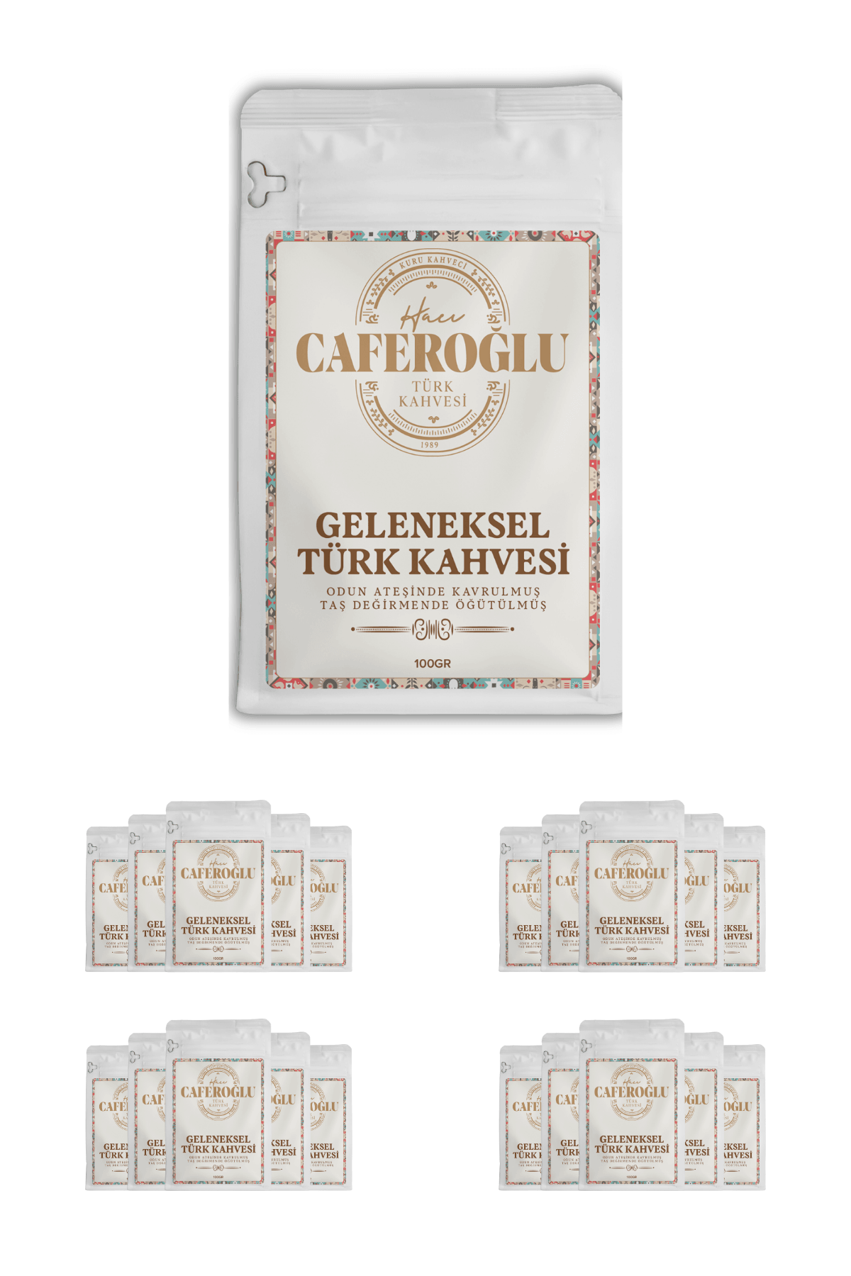 Odun Ateşinde kavrulmuş Taş Değirmende Öğütülmüş Türk Kahvesi (20 Adet 100 Gr Paket / 2 Kg)