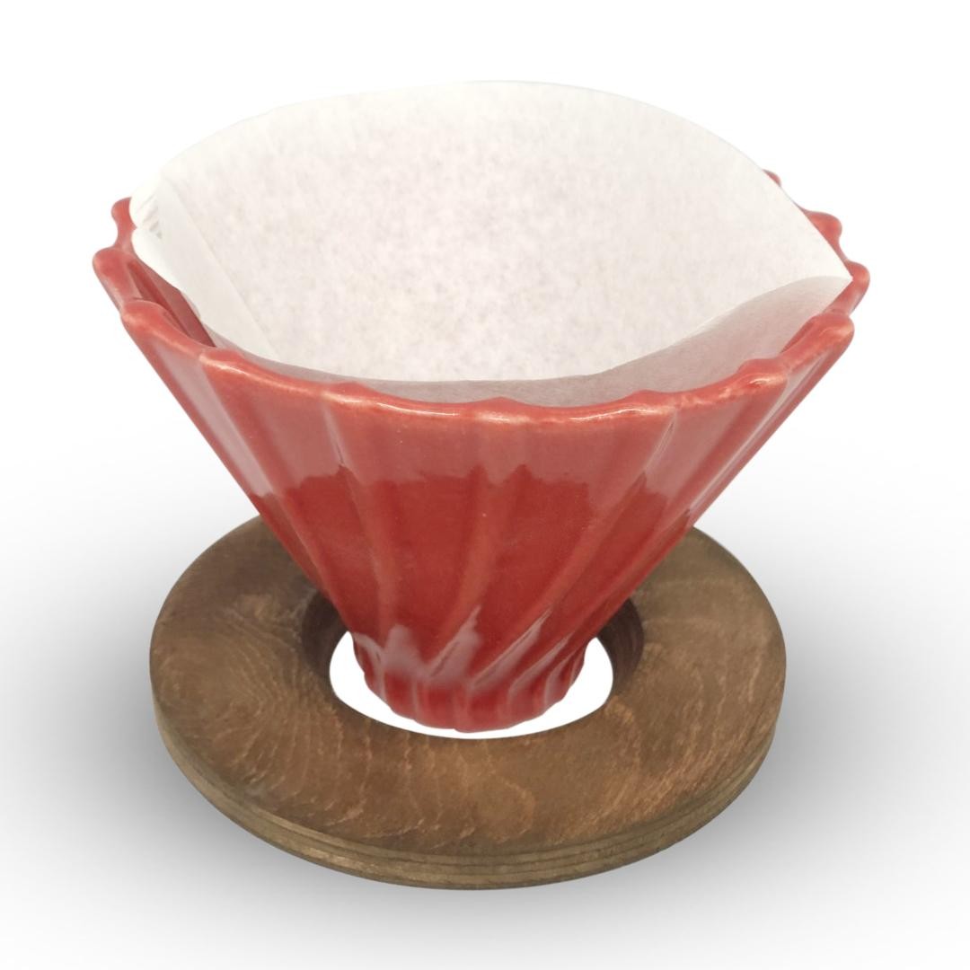 Ahşap Standlı V60 Seramik Dripper No.2 Kırmızı
