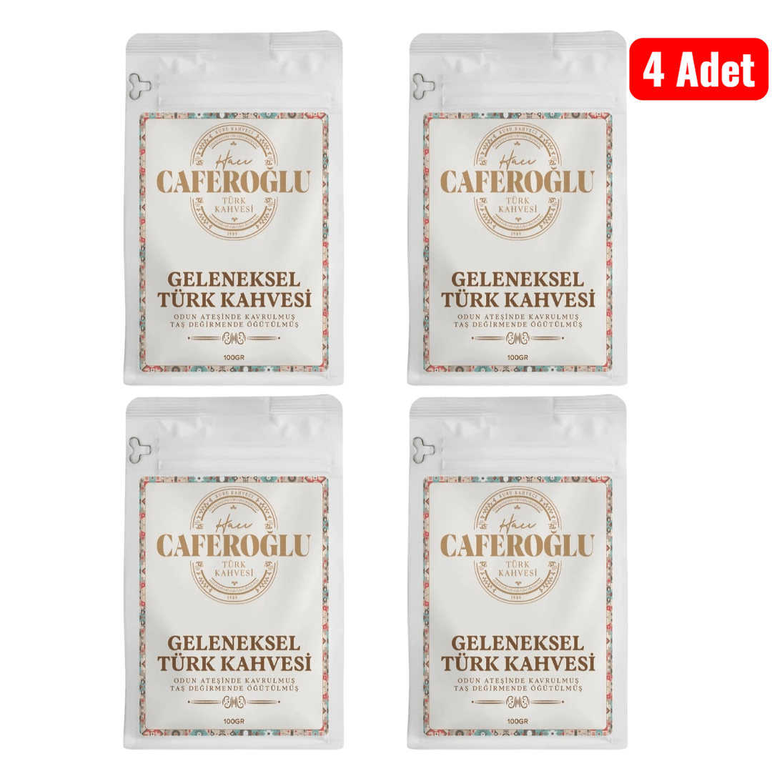 Odun Ateşinde Kavrulmuş Taş Değirmende Öğütülmüş Türk Kahvesi (4 Adet 100 Gram)