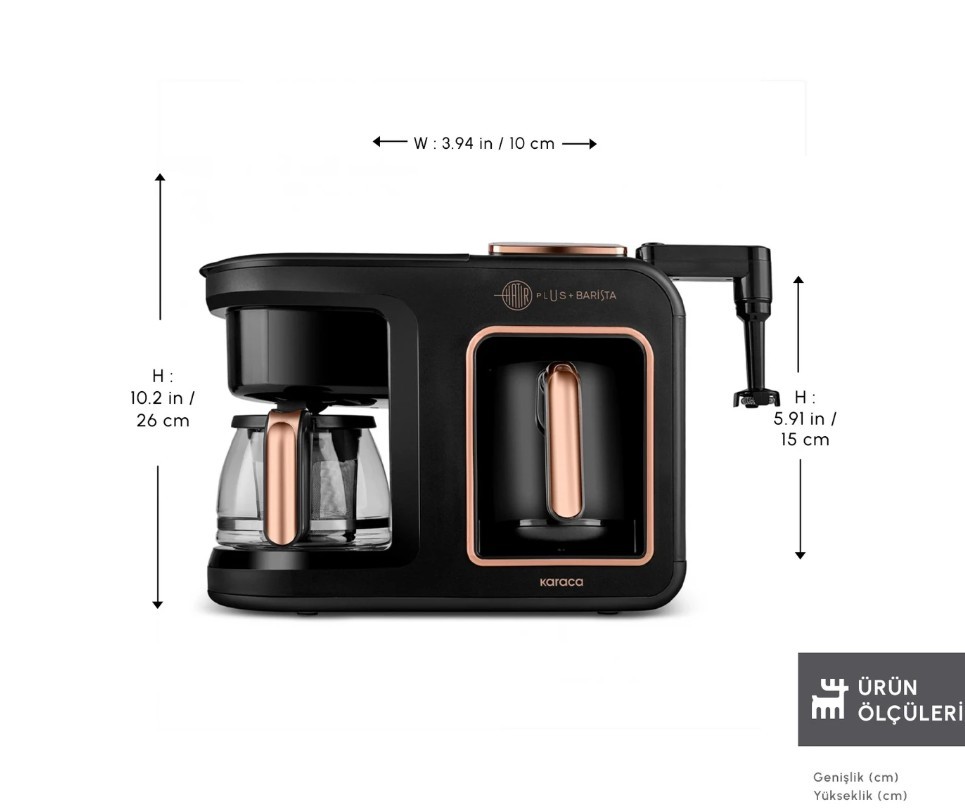 Karaca Hatır Plus Barista 6 in 1 Latte Cappuccino ve Közde Türk Kahve Makinesi Black Copper