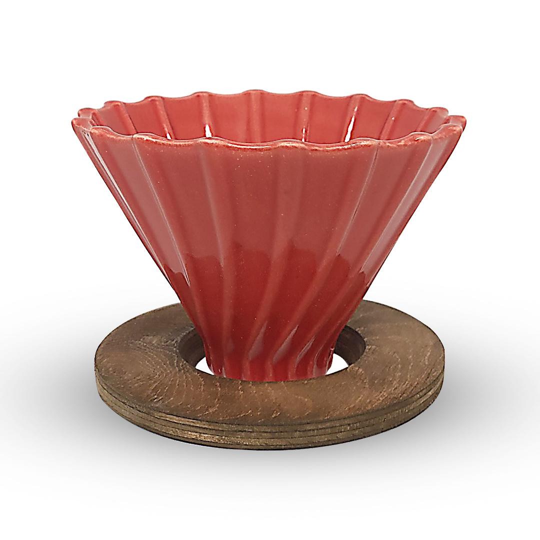 Ahşap Standlı V60 Seramik Dripper No.2 Kırmızı