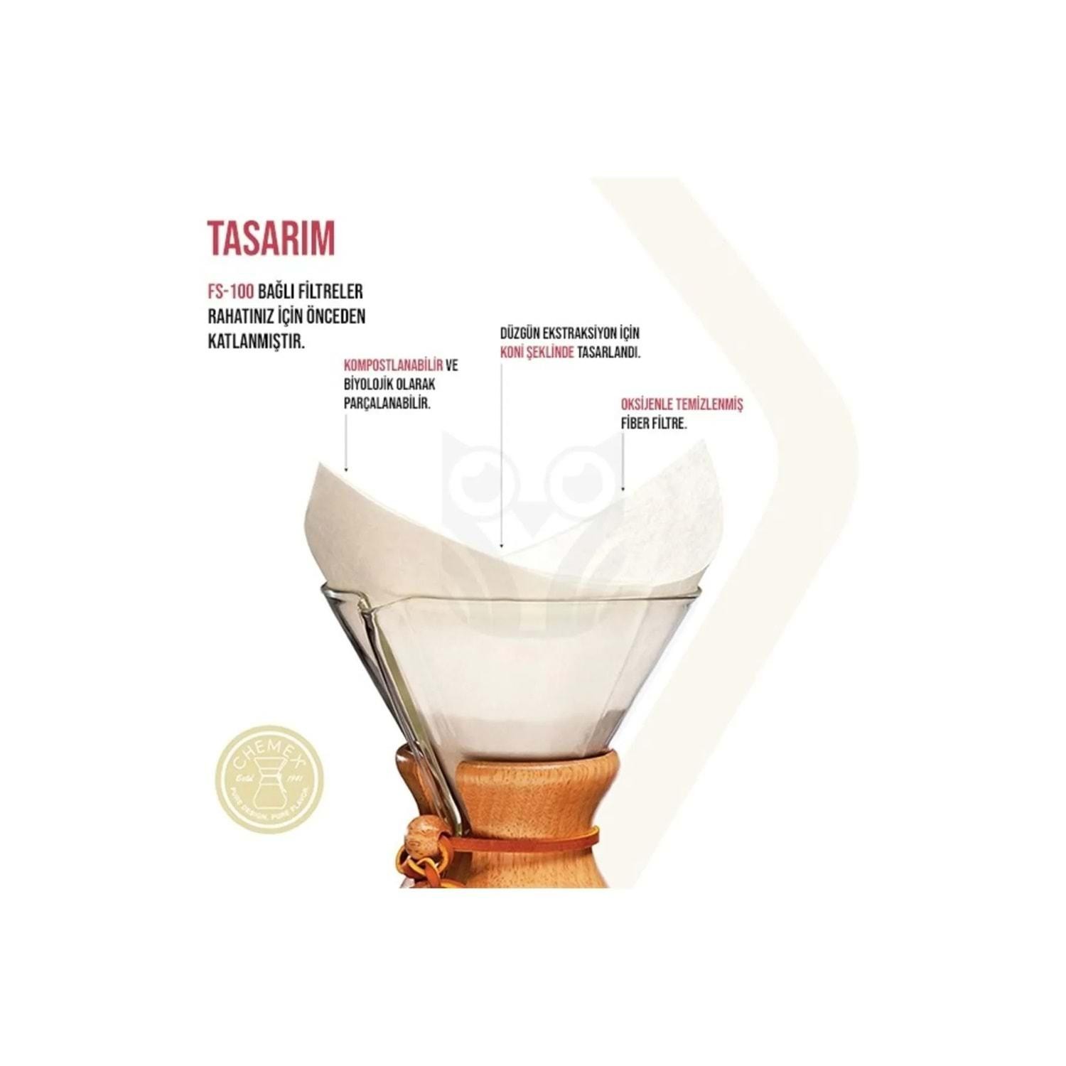 Chemex Uyumlu Filtre Kahve Kağıdı 6-8 Cup 100 Adet