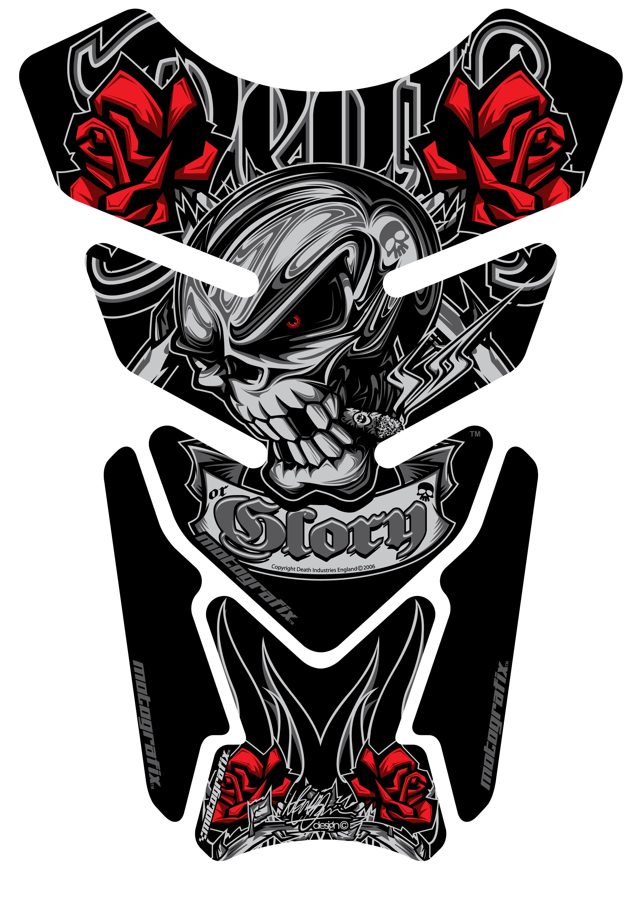 Death or Glory Black / Red Motosiklet Tank Pad Protector 