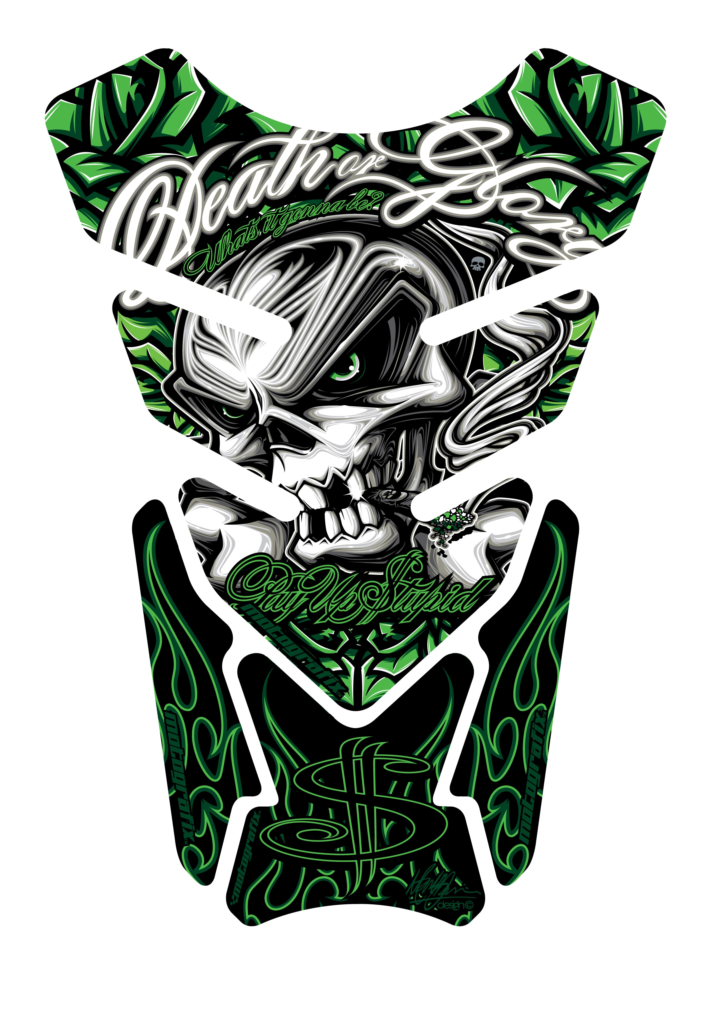 Death or Glory - Pay Up Stupid Green Motosiklet Tank Pad Protector Motografix 3D Gel ST086G