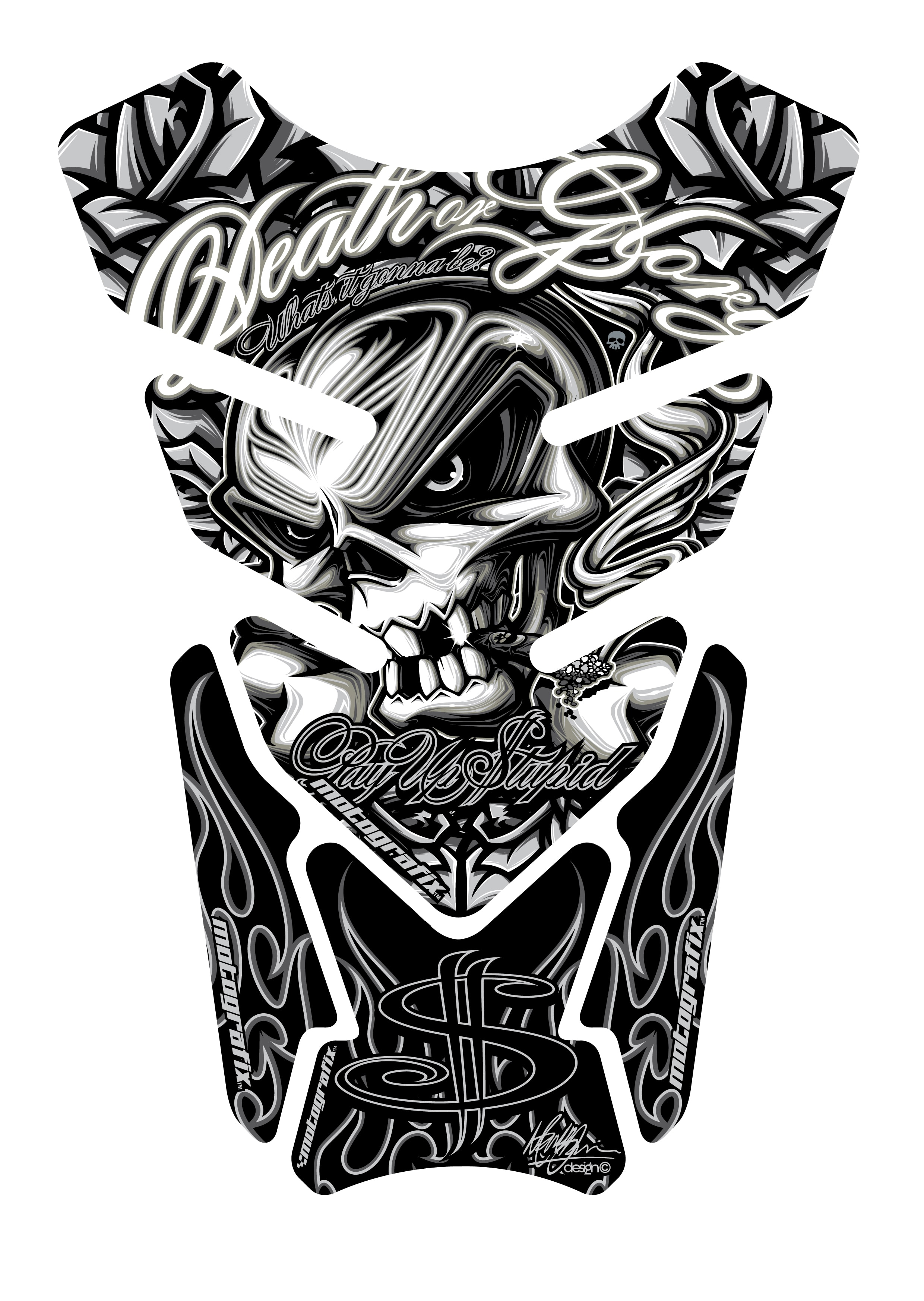 Death or Glory - Pay Up Stupid Silver Motosiklet Tank Pad Protector Motografix 3D Gel ST086KS