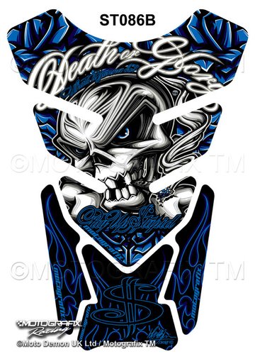 Death or Glory - Pay Up Stupid Blue Motosiklet Tank Pad Protector Motografix 3D Gel ST086B