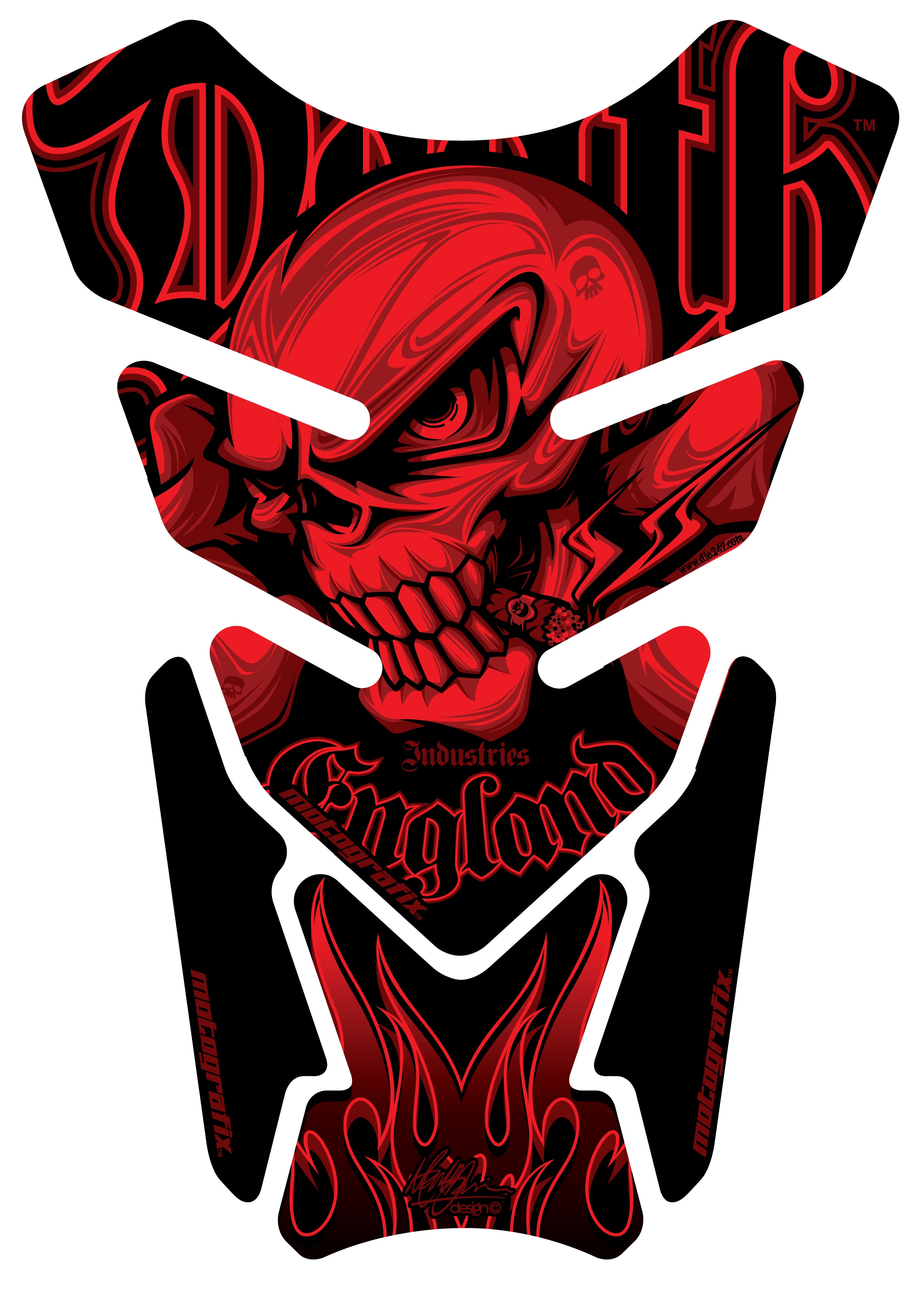 Death Skull Red Motosiklet Tank Pad Protector 