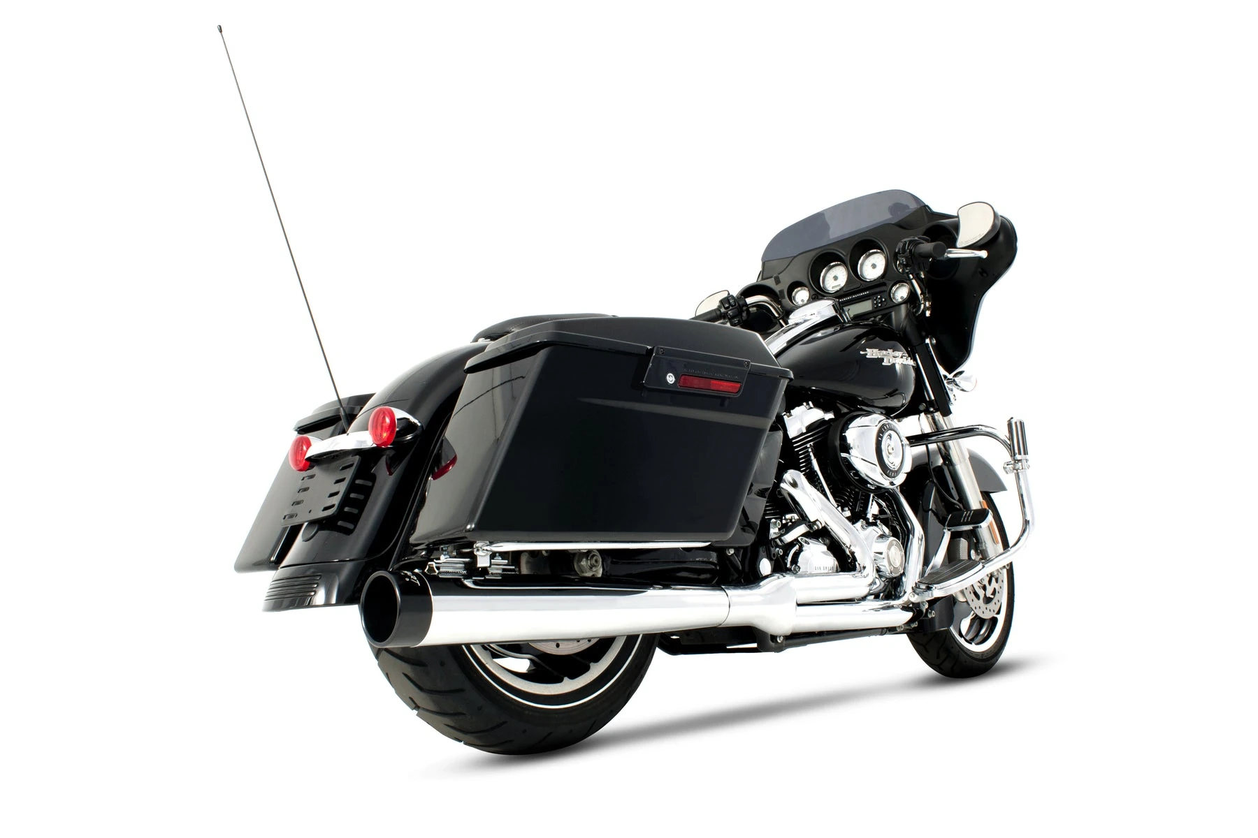 2-into-1 Exhaust for Harley Touring for 95-08/Black w/ Chrome End Caps