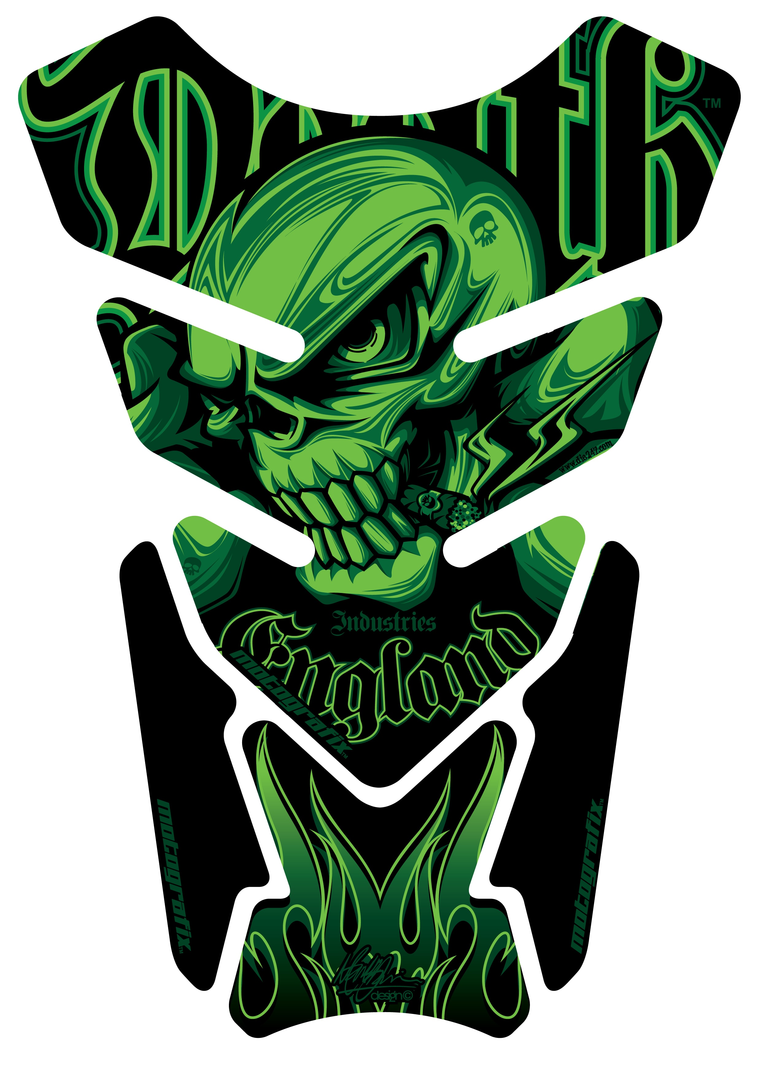 Death Skull Green Motosiklet Tank Pad Protector 