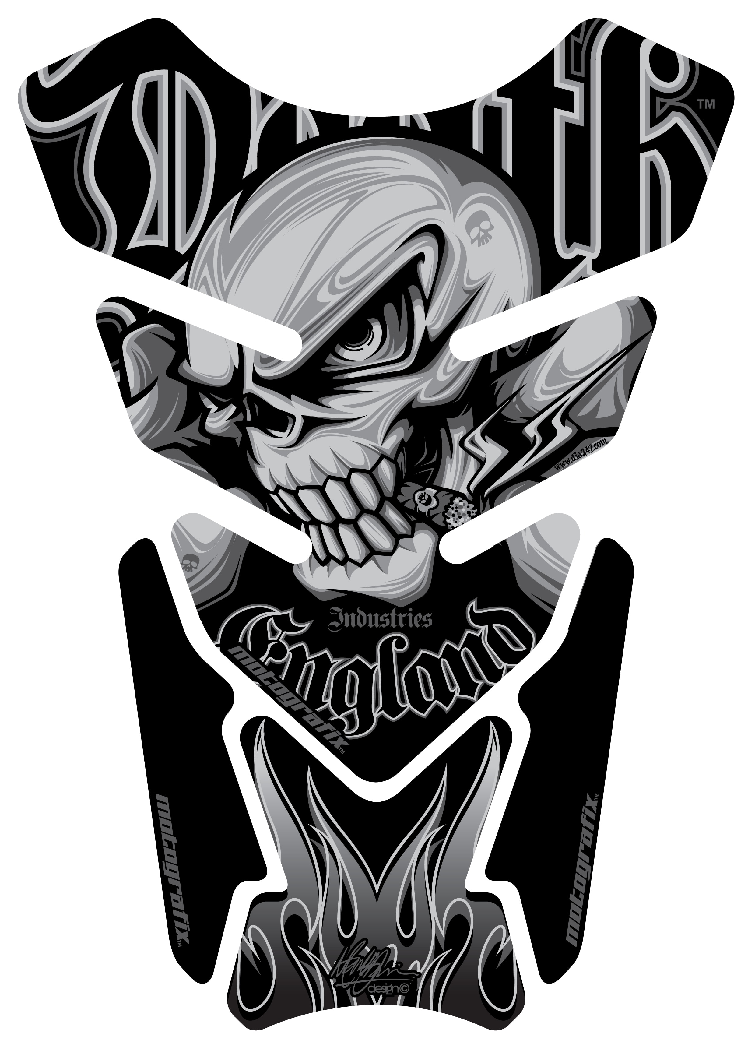 Death Skull Silver / Black Motosiklet Tank Pad Protector 